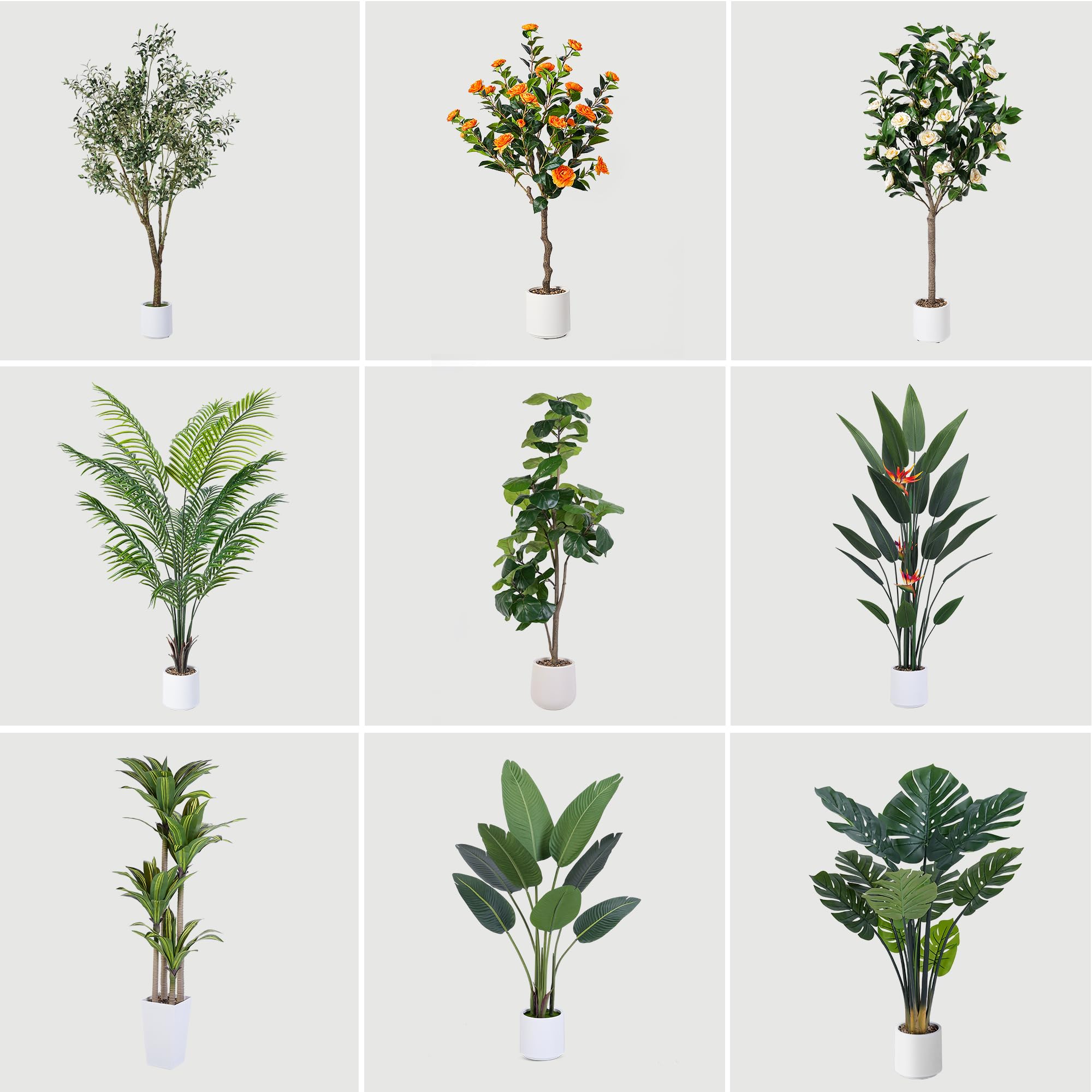 4FT Artificial Camellia Tree Set of 2 - Realistic Fake Indoor Plants with Natural Trunk, Lifelike Leaves & Flowers in White Planters - Perfect for Home Decor, Office Spaces & Housewarming Gifts