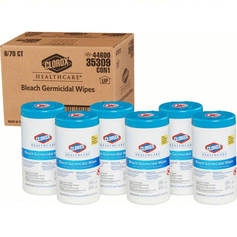 Clorox Healthcare Germicidal Bleach Wipes - 70 Count (Pack of 6) | Disinfecting Wipes for Hospitals, Clinics & Home Use | Kills 99.9% of Germs & Viruses