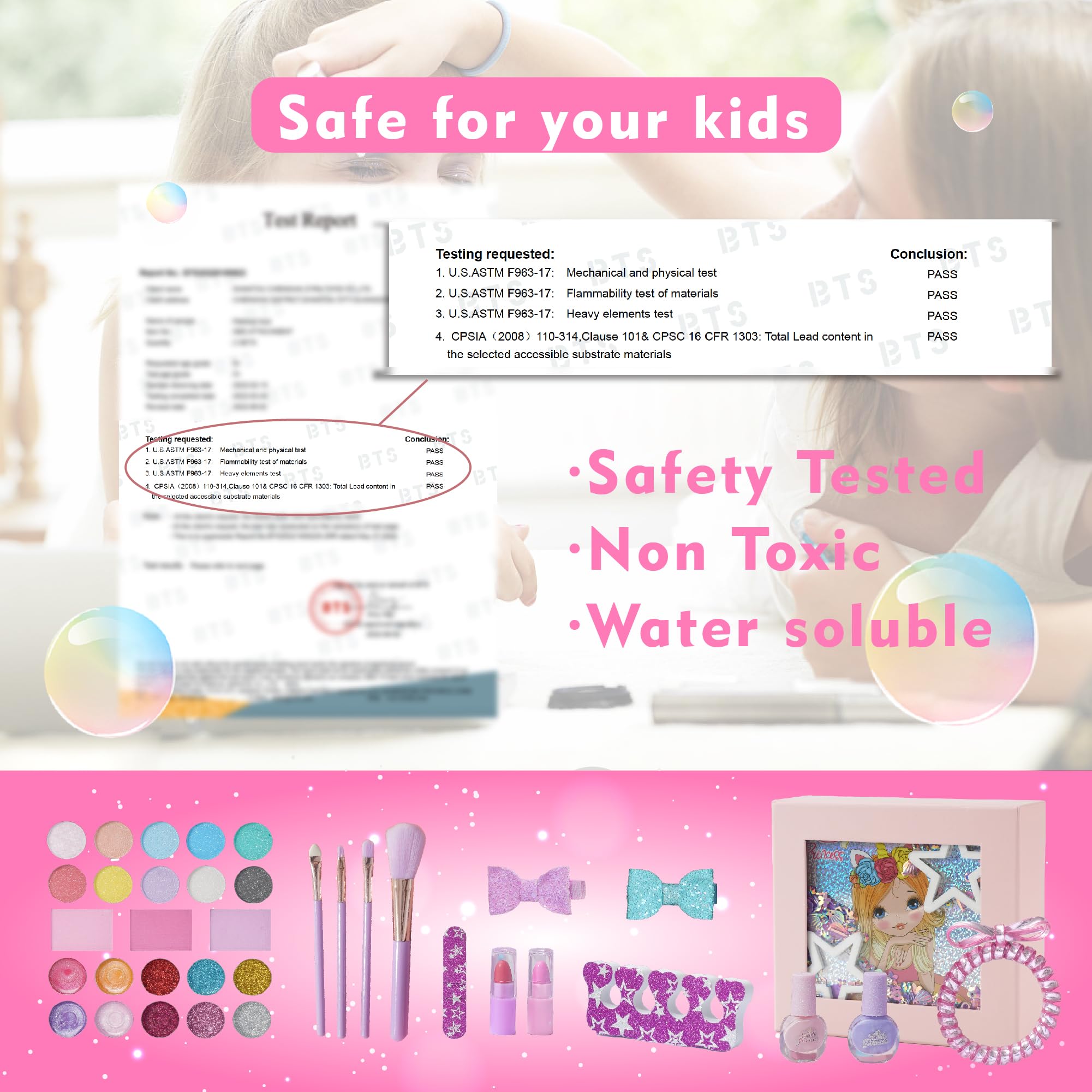 Washable Kids Play Makeup Set for Girls Ages 5-12 - Non Toxic Toy Makeup Kit with Mirror & Fold Out Design (Pink) - Perfect for Birthday Gifts, Pretend Play, Dress Up & Role Playing Games