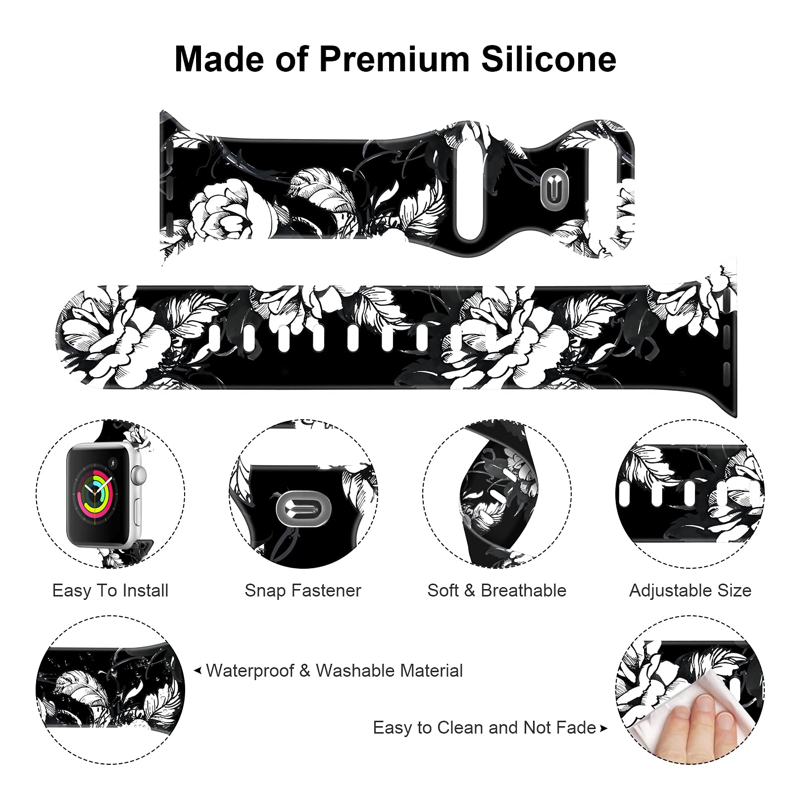 Soft Silicone Apple Watch Bands for 38mm/40mm/42mm/44mm - Sport Replacement Strap Compatible with iWatch Series 6/5/4/3/2/1/SE - Breathable & Comfortable for Men & Women - Perfect for Running, Gym & Daily Wear