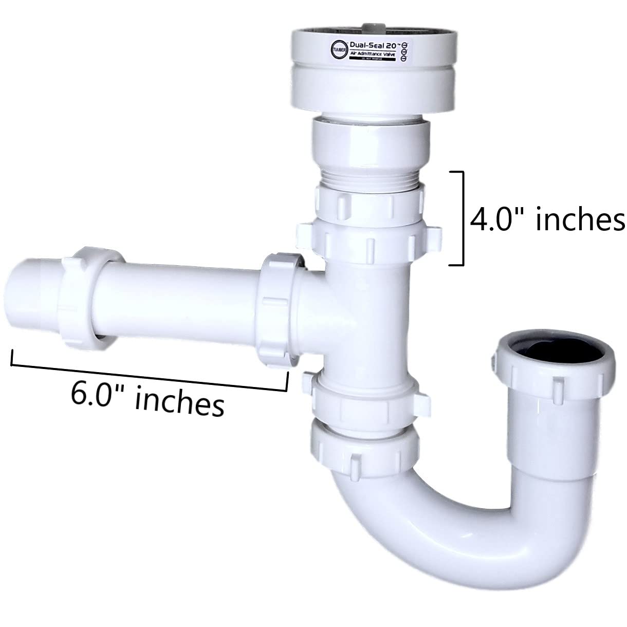 1-1/2 Inch Tuuber Air Admittance Valve (6 Pack) with Trap Assembly Kit - Plumbing Ventilation Solution for Sinks, Showers & Washing Machines - Prevent Sewer Gases & Maintain Drain Flow