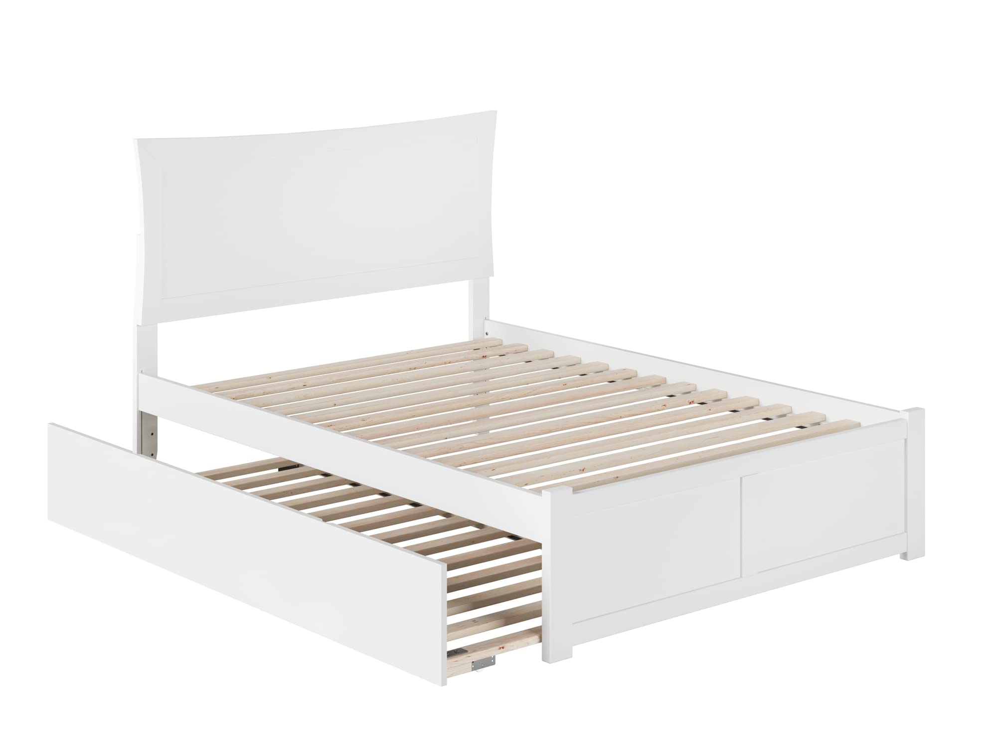 AFI Metro Full Platform Bed with Twin Trundle & USB Charger - White Queen Size Bed Frame for Small Spaces | Perfect for Guest Rooms, Kids Rooms & Studio Apartments