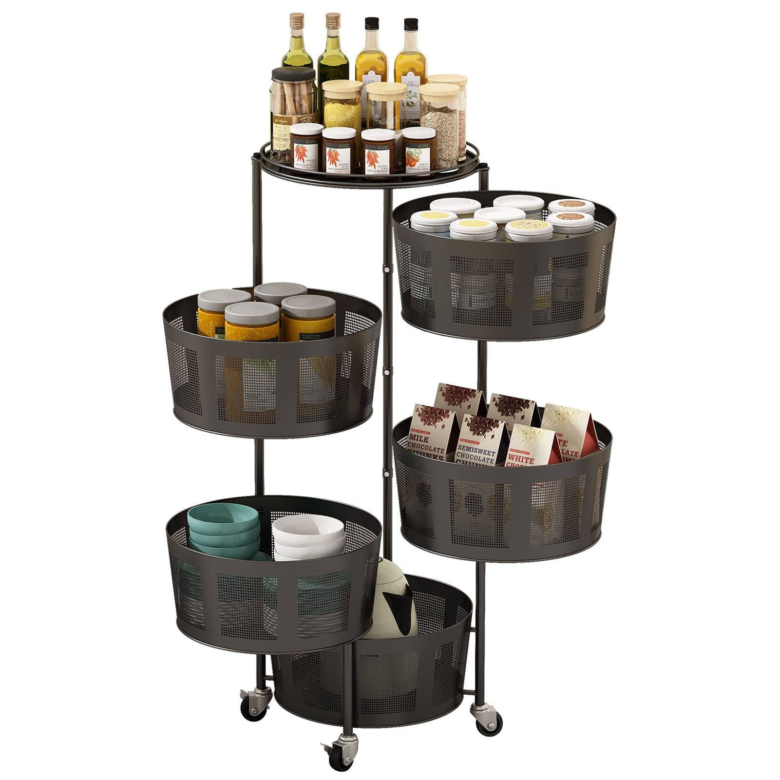 5-Tier Swivel Kitchen Storage Rack for Fruits & Vegetables - Home, Bathroom, Living Room Organizer