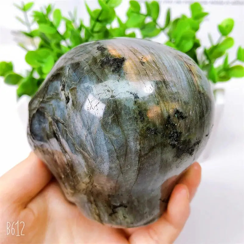 Natural Labradorite Alien Skull Crystal Carving - Healing Energy Stone for Meditation & Spiritual Growth - Unique Halloween Gift & Home Decor (1PC) - Perfect for Yoga Spaces, Altars & Gothic Decor