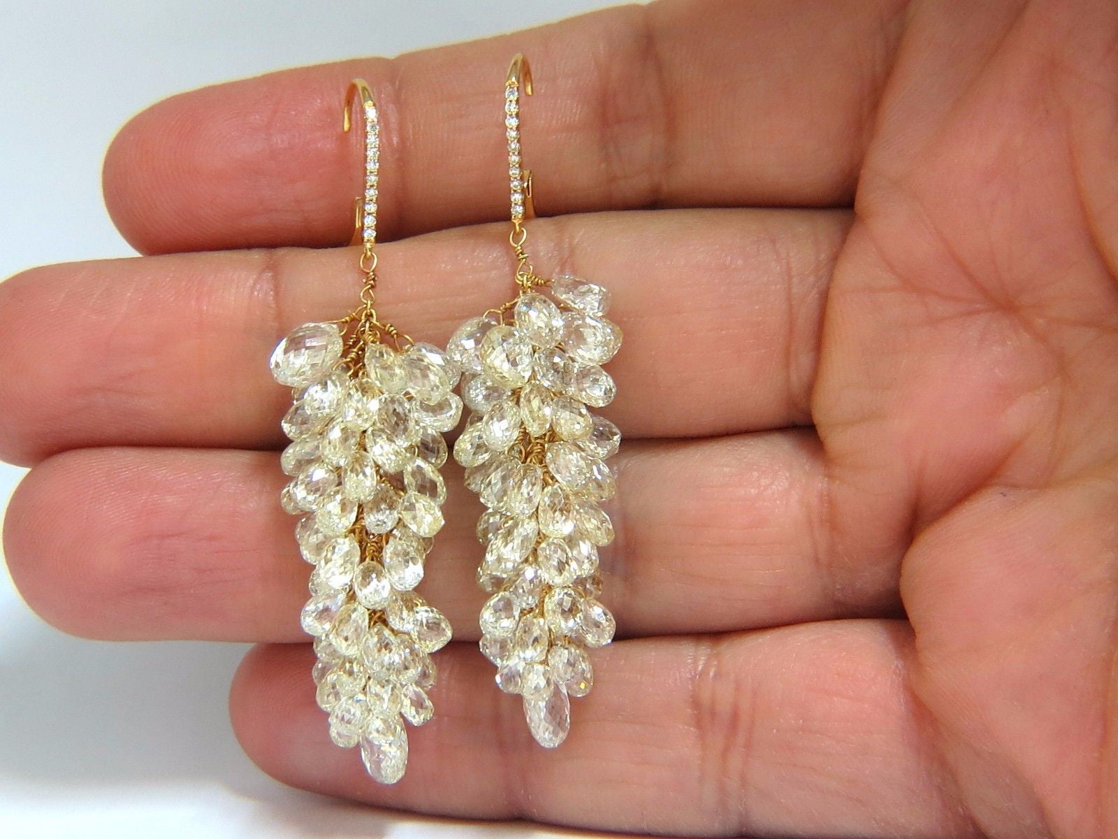 50.15ct Natural Fancy Color Briolette Diamond Dangle Earrings in 18K Gold Grapevine Design - Elegant Jewelry for Weddings, Parties & Special Occasions