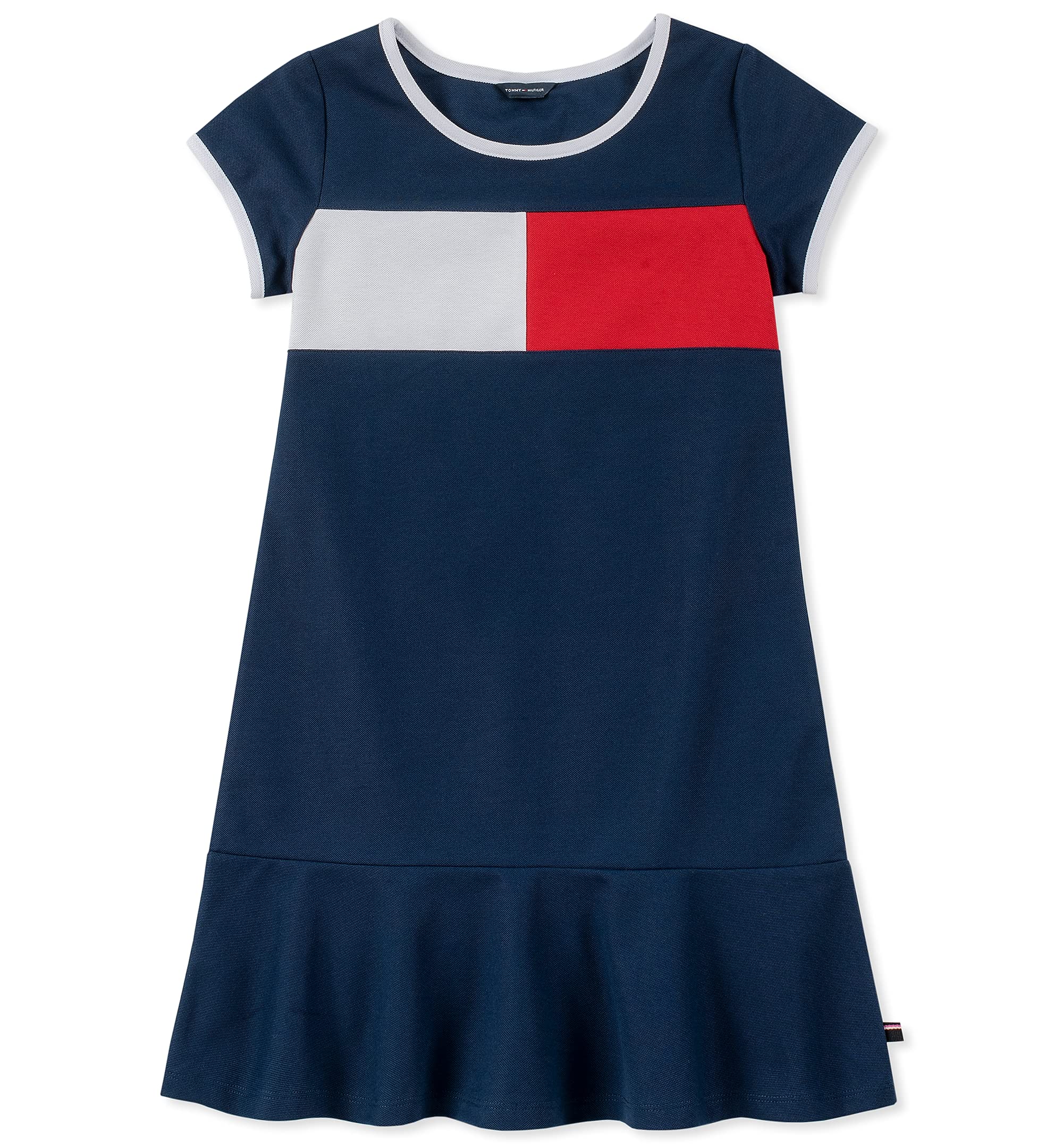 Tommy Hilfiger Girls' Short Sleeve Pieced Flag T-Shirt Dress - Cute Casual Summer Outfit for Playdates & Family Vacations