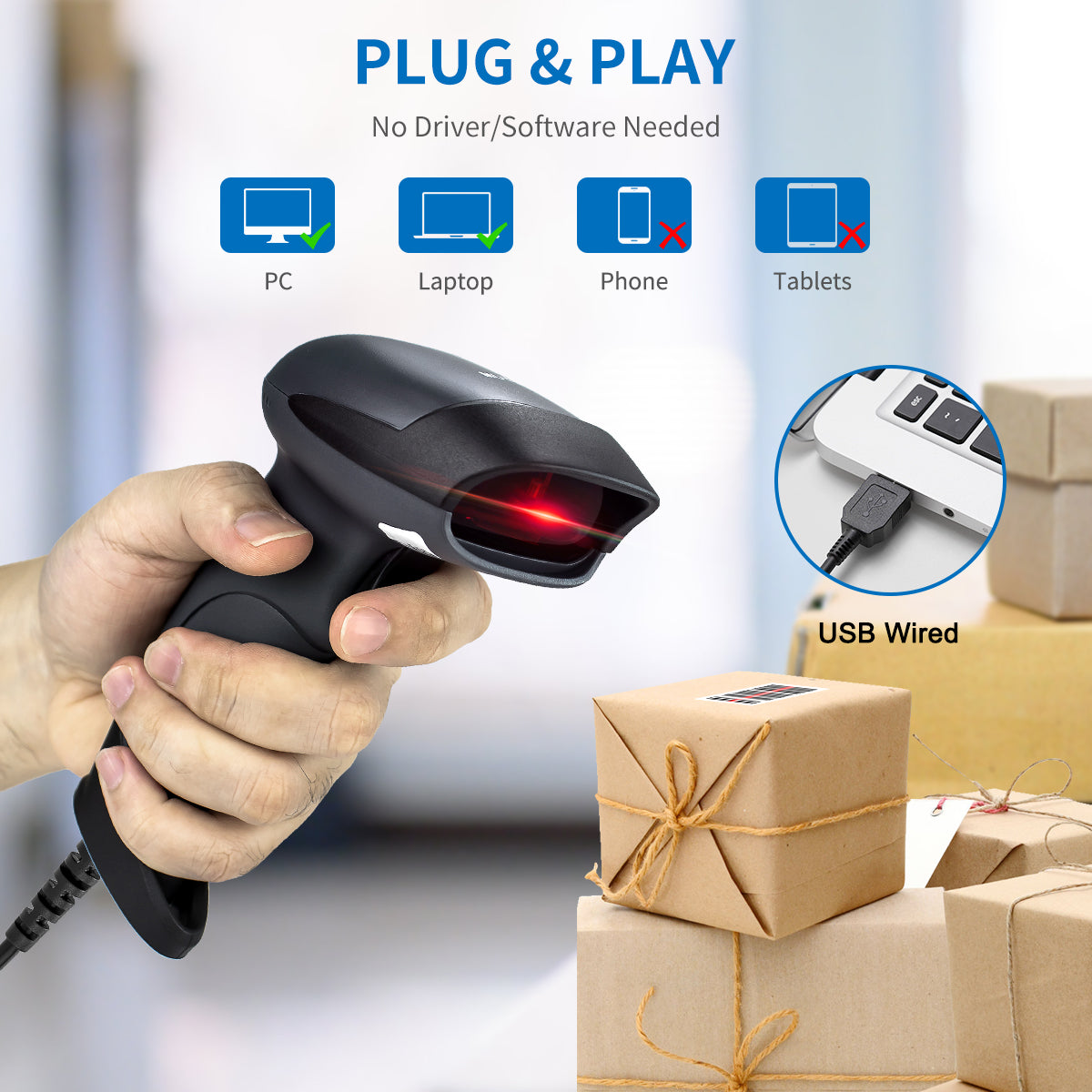 M1 Laser USB Barcode Scanner - High-Speed 1D Barcode Reader for Retail, Warehouse & Inventory Management | Plug & Play USB Connectivity | Perfect for POS Systems, Supermarkets & Logistics Tracking