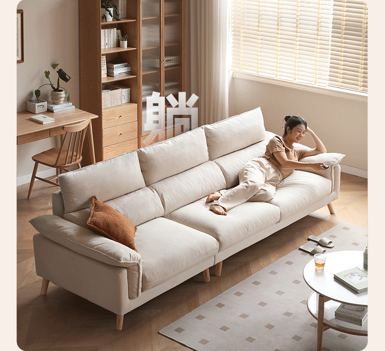 Modern White Down Sofa - Upholstered in Premium Fabric & Leather - Perfect for Living Room, Lounge, and Office Decor