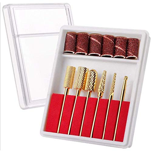 Professional Zunedhys Gold Carbide Nail Drill Bit Set - 6Pcs Fine Grit Nail Art Files with Storage Case for Manicure & Pedicure - Perfect for Salon, Home Use & DIY Nail Care