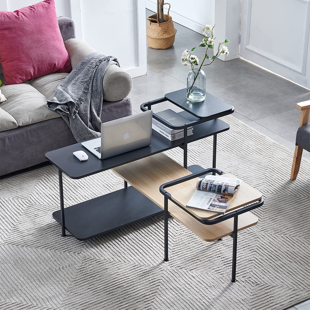 L-Shape Nesting Coffee Table Set with Metal Frame - 2-in-1 Stackable Side Table with Storage Shelf for Living Room, Small Space & Modern Home Decor - Perfect for Apartments, Dorms and Office Use