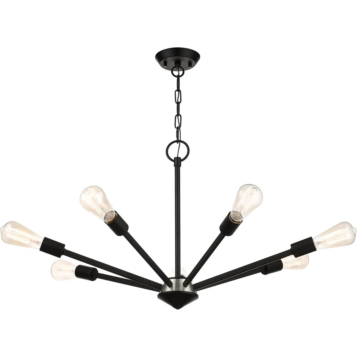Livex Lighting 45837-04 7-Light Black Modern Chandelier - Elegant Ceiling Fixture for Dining Room, Bedroom, or Living Room Lighting