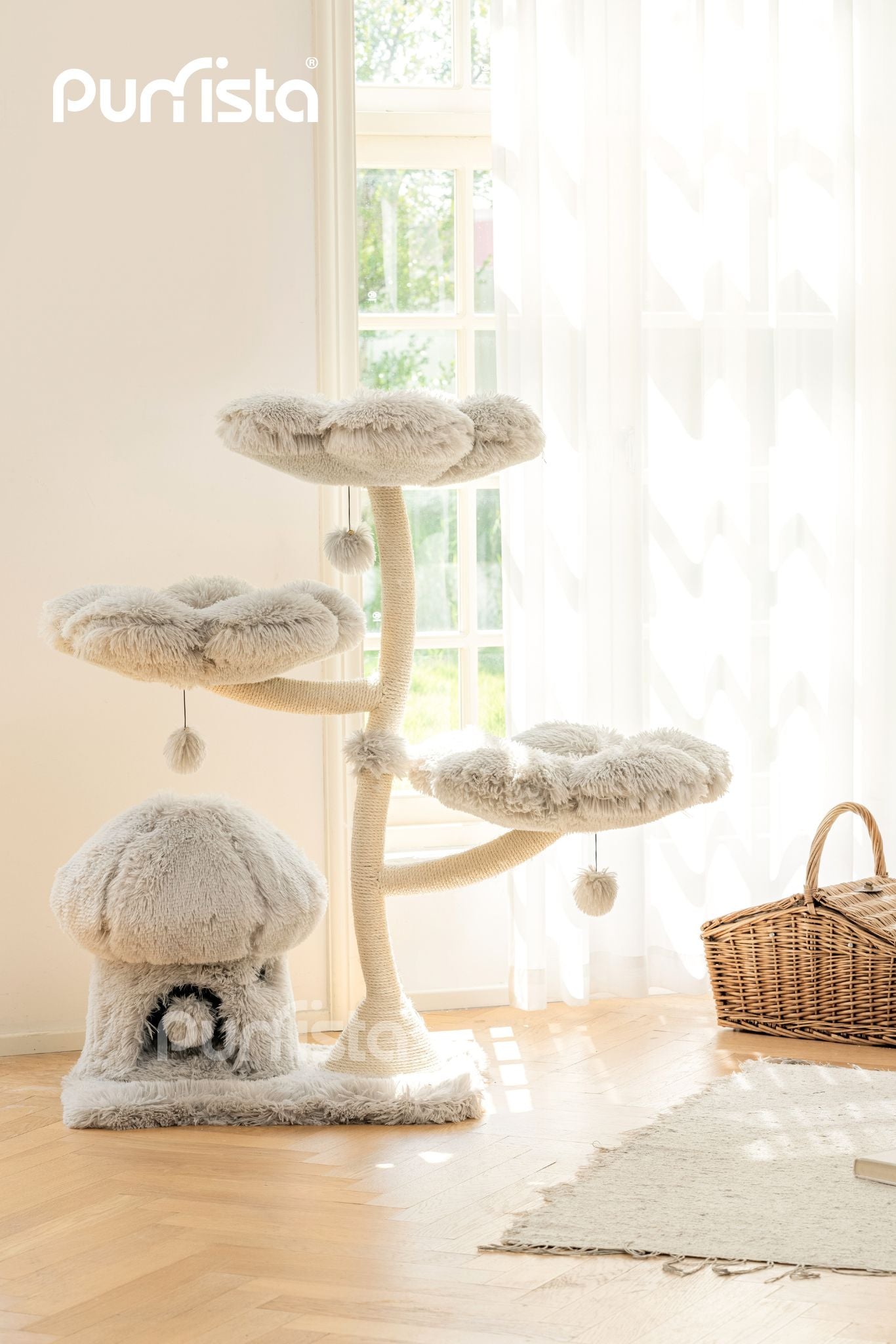 120cm Purrista Mushroom Ice Cream Cat Tree - Grey | Multi-Level Cat Climbing Tower with Scratching Posts & Cozy Perches for Indoor Cats | Perfect for Play, Rest & Scratching in Living Rooms & Bedrooms
