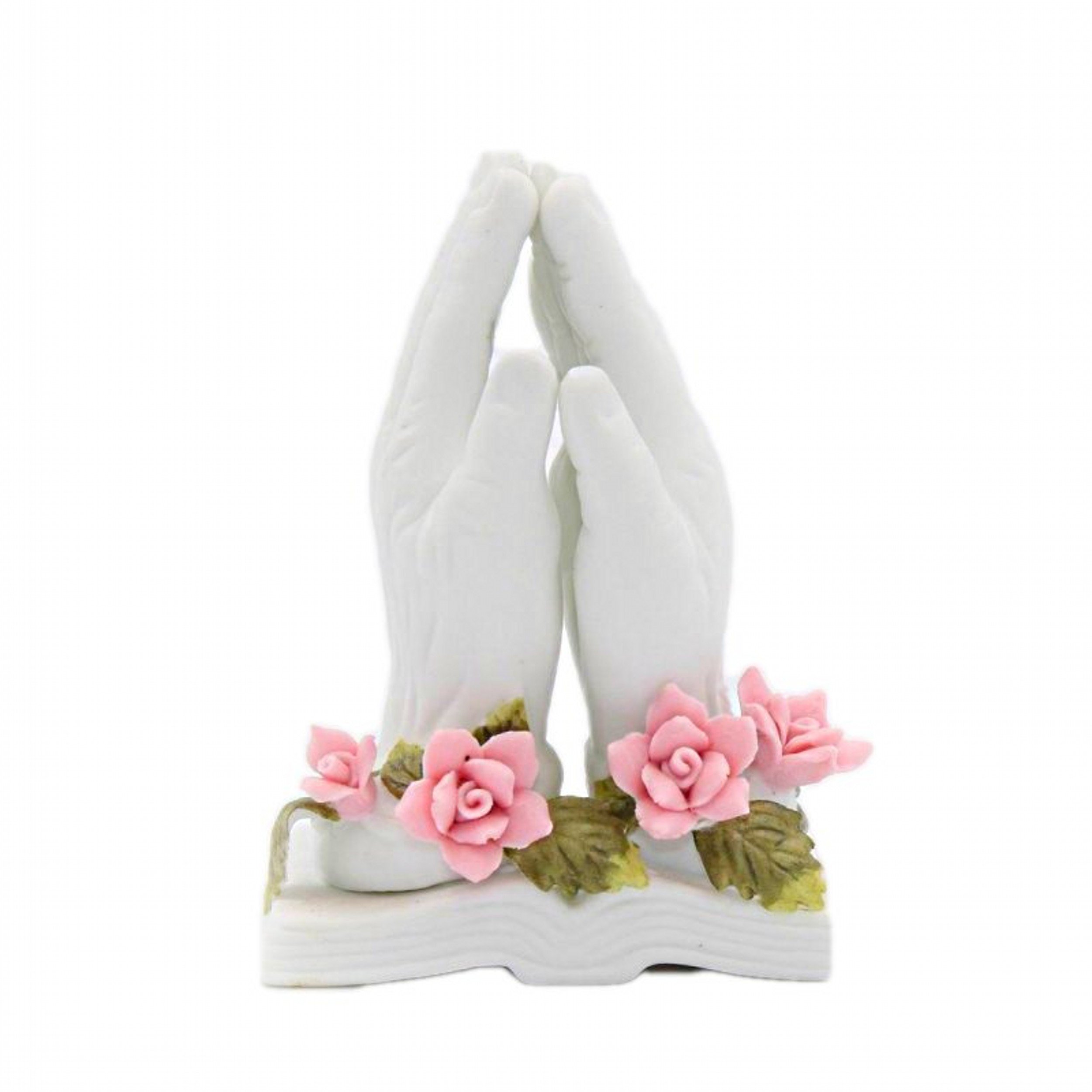 R8003C 3-Inch Porcelain Praying Hands Figurine with Rose - Perfect for Home Décor, Religious Gifts & Meditation Spaces
