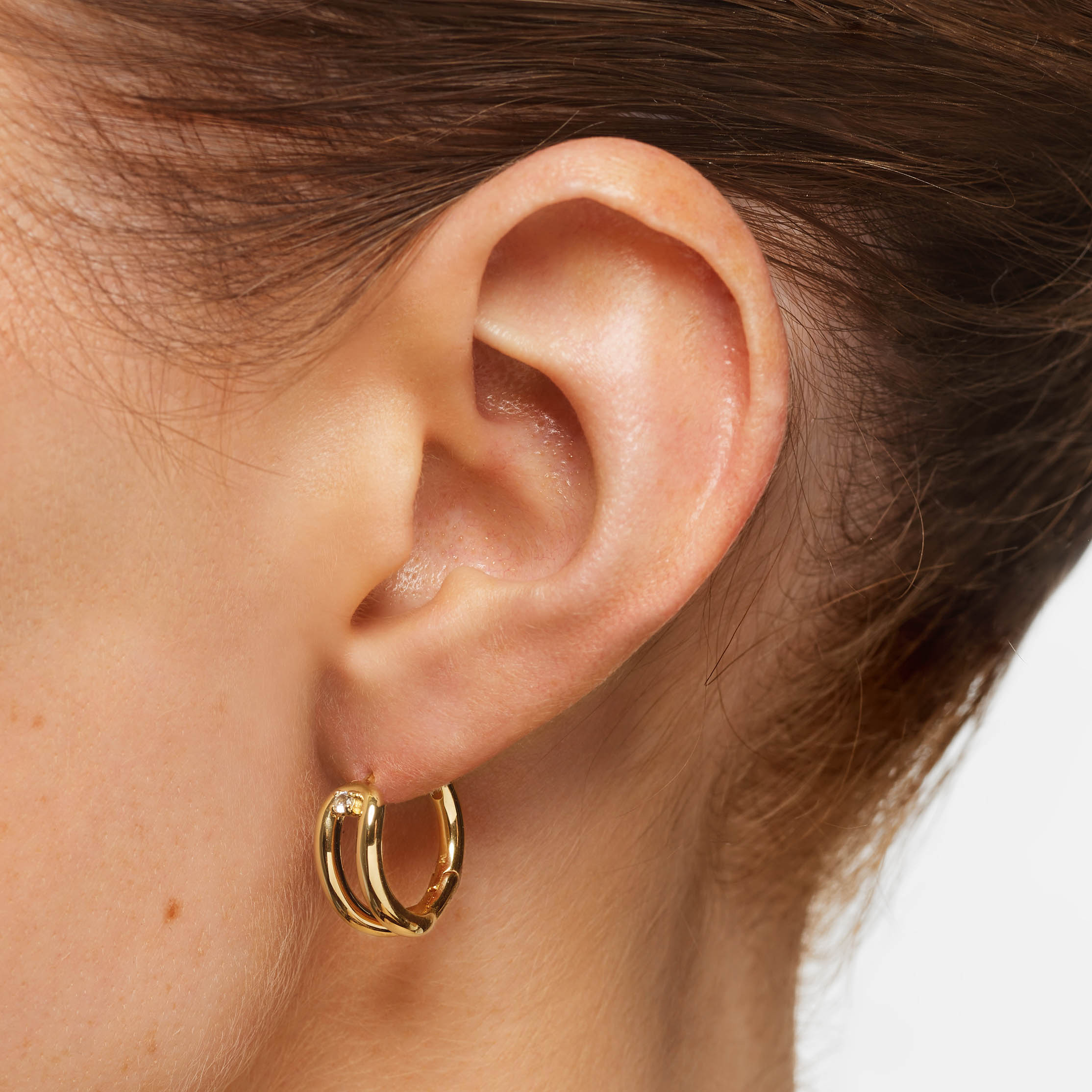 14K Gold White Topaz Link Loop Hoop Earrings for Women - Elegant Dangle Earrings for Party, Wedding & Everyday Wear