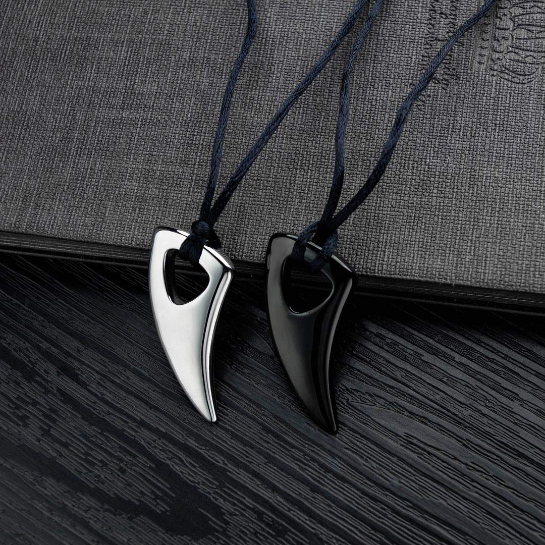 Jonline24h Men's & Women's Stainless Steel Wolf Tooth Alpha Spear Pendant Necklace - Adjustable Chain in Black & Silver | Perfect for Gothic Fashion, Outdoor Adventures & Gift Giving