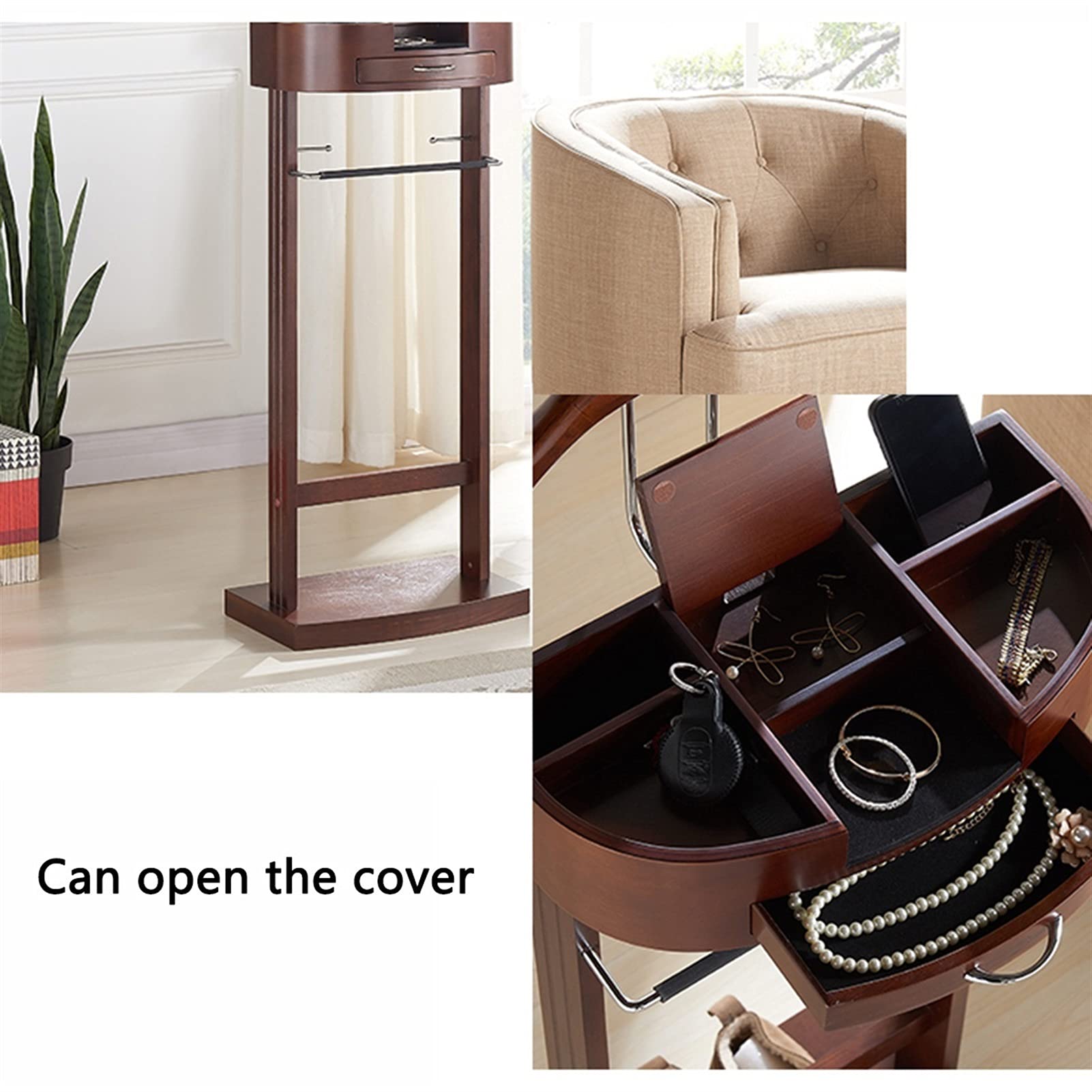 Premium Wooden Suit Valet Stand with Trouser Bar & Jacket Hanger - Sturdy Floor Clothes Rack for Bedroom & Living Room - Space-Saving Organizer (43.1