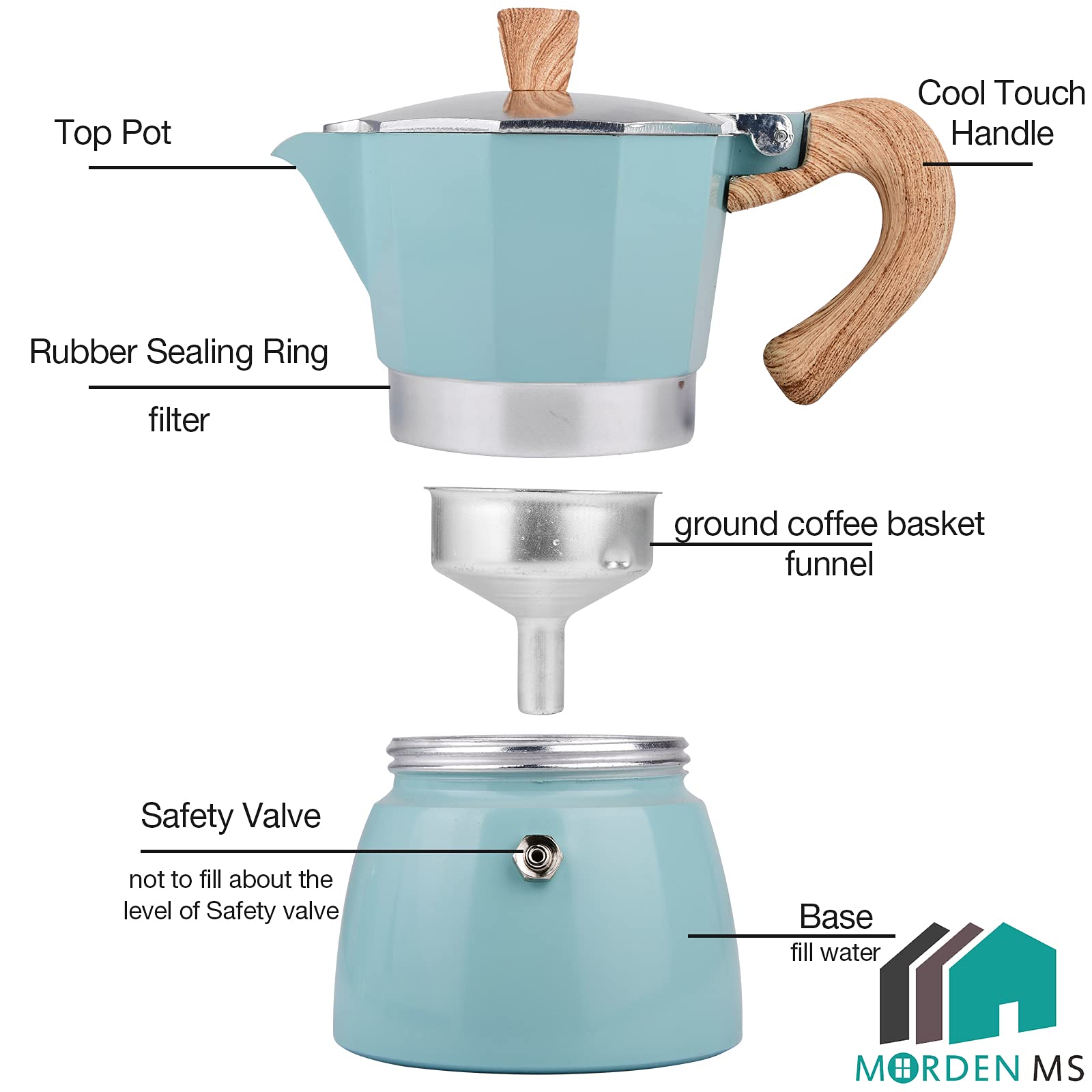 Italian Moka Pot Stovetop Espresso Maker - 3 Cup Coffee Maker for Home & Camping