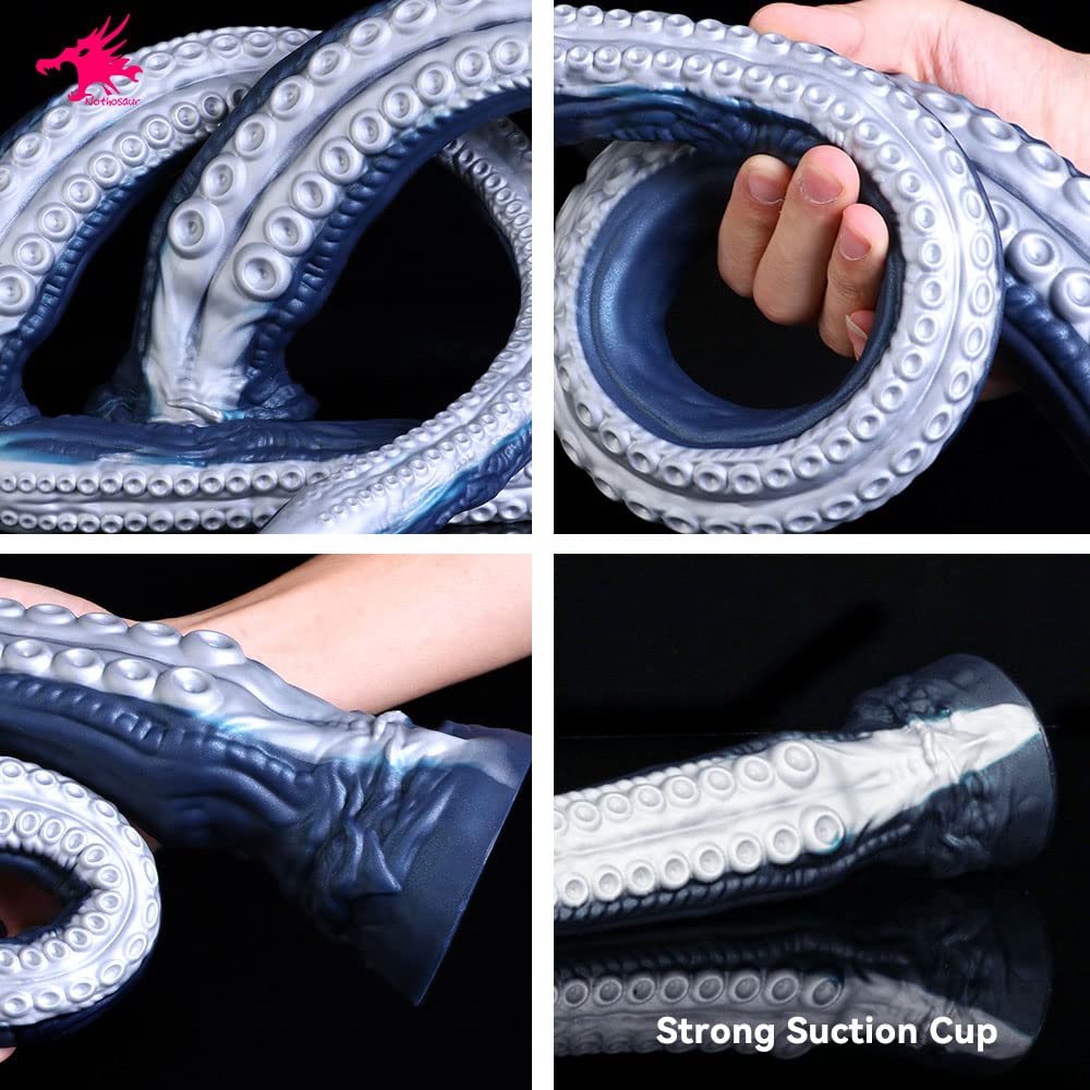Nothosaur Abyss II 17.7 Inch Fantasy Tentacle Dildo - 1.6 Inch Wide Anal Depth Probe Trainer - Soft Platinum Silicone Butt Plug with Suction Cup - Handmade Adult Toy in Catalina Blue - Perfect for BDSM, Fantasy Play & Solo Pleasure