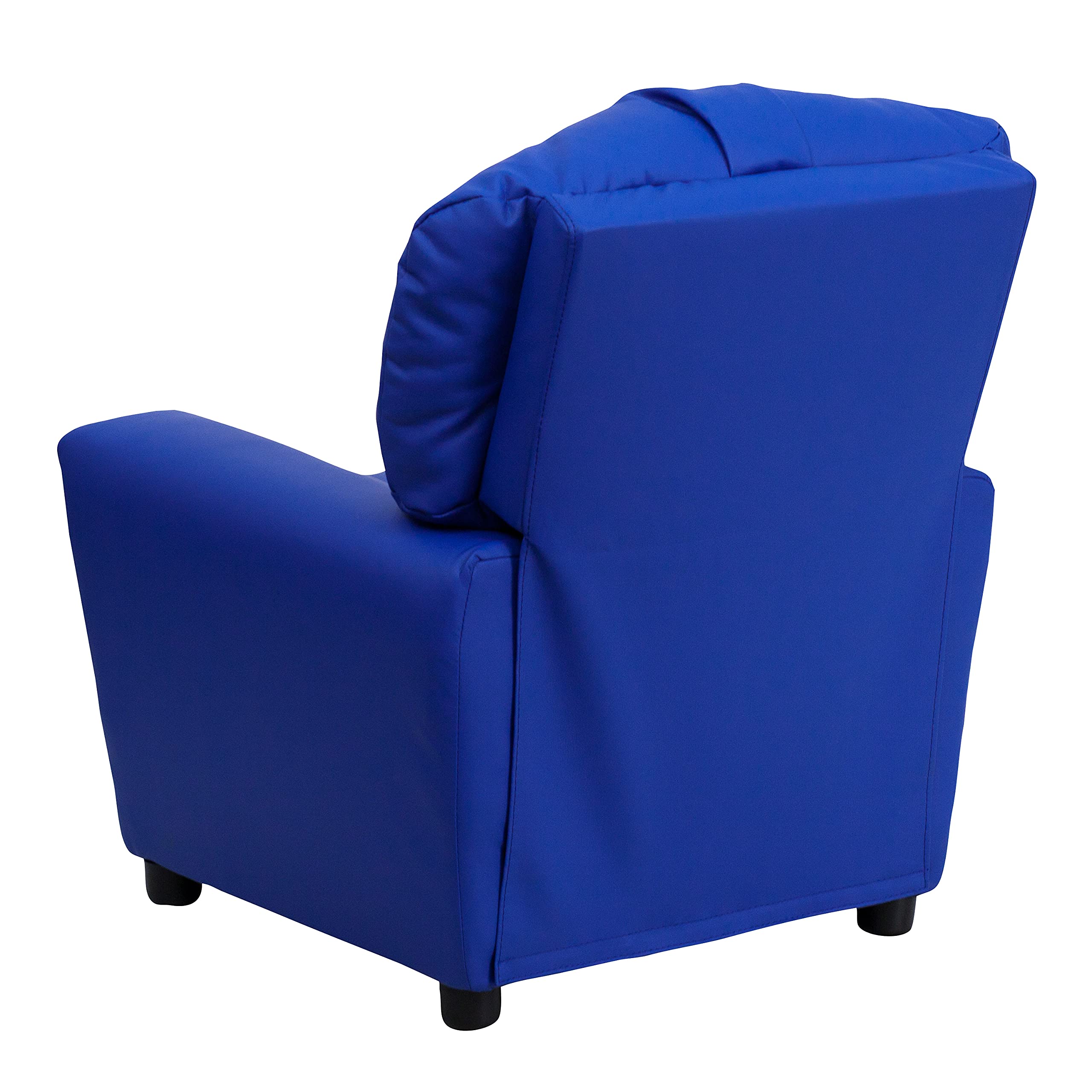 Emma & Oliver Blue Vinyl Kids Recliner Chair with Cup Holder - Comfortable Children's Lounge Chair for Playroom, Bedroom or TV Time