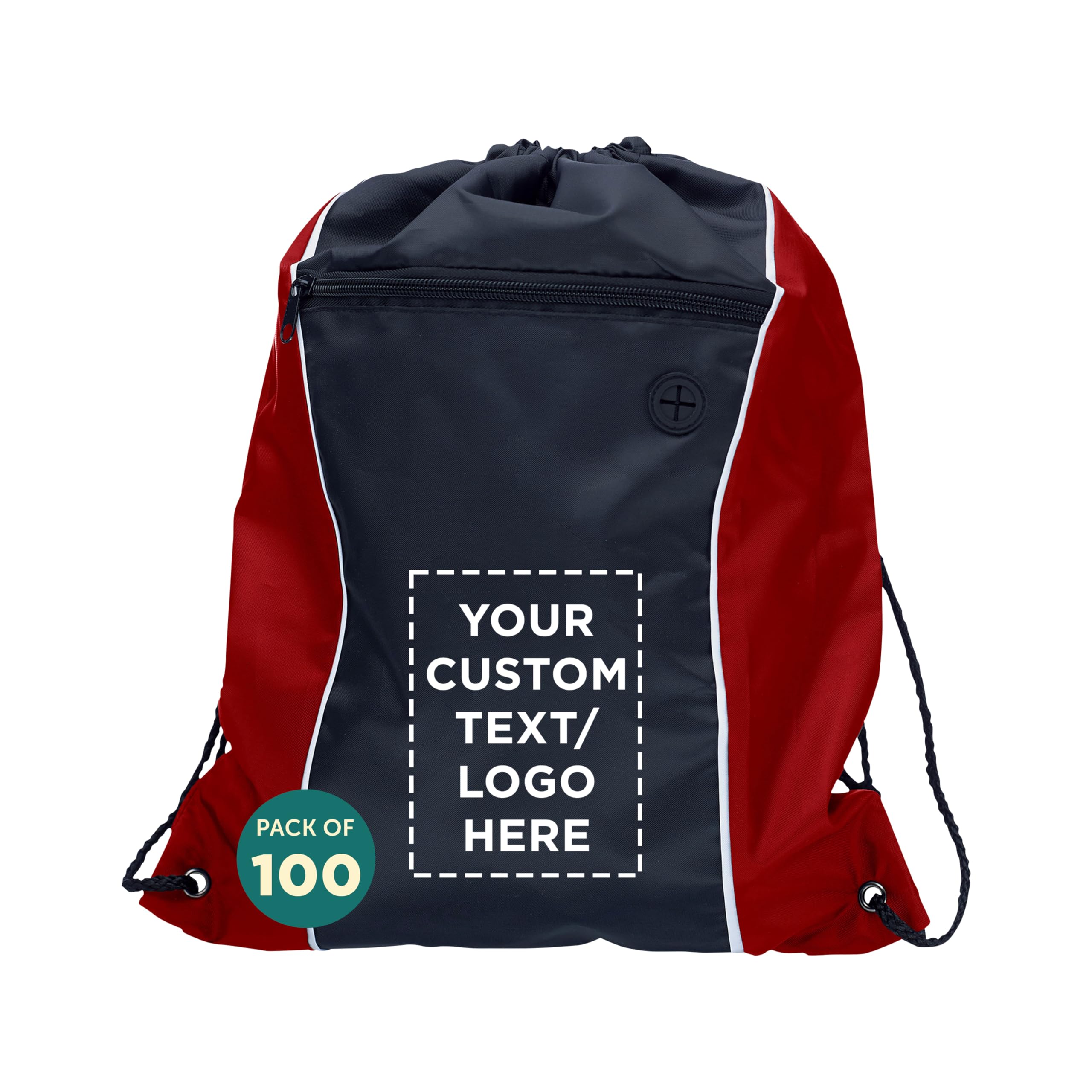 Customizable Two-Tone Drawstring Backpacks - 100 Pack Non-Woven Durable Sports Bags - Add Your Text & Logo - Perfect for Gym, Travel, Work & Outdoor Activities - Bulk Discount Promo - Red