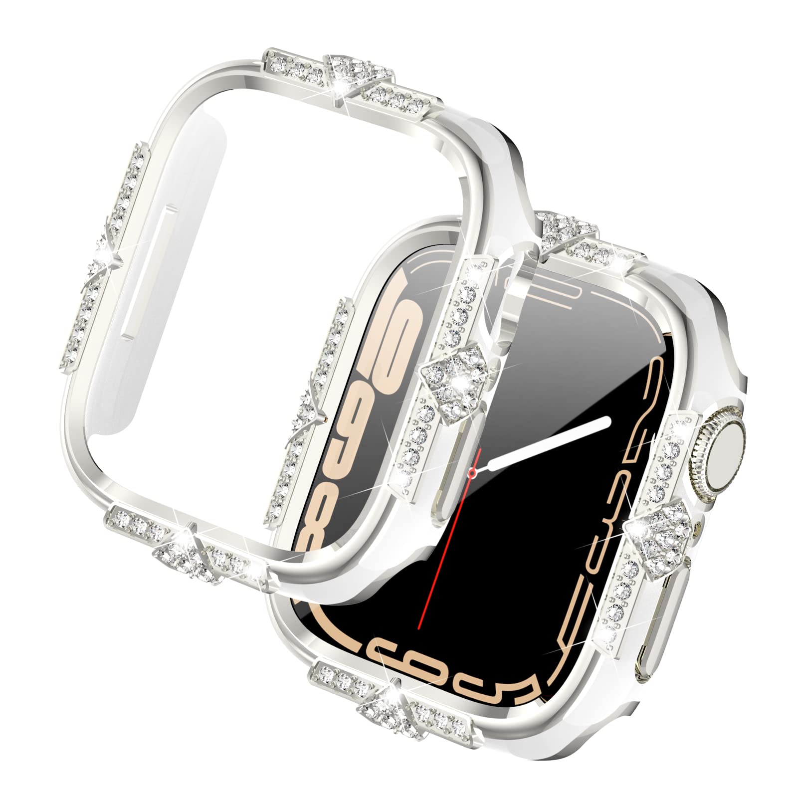 Compatible with Apple Watch Case for Series 10/9/8/7/6/5/4/SE - Rhinestone Protective Cover with Built-in Tempered Glass Screen Protector - 40/41/42/44/45/46mm Diamond iWatch Accessories for Women & Girls (White, Small, 41mm) - Perfect for Workouts, Office & Everyday Fashion