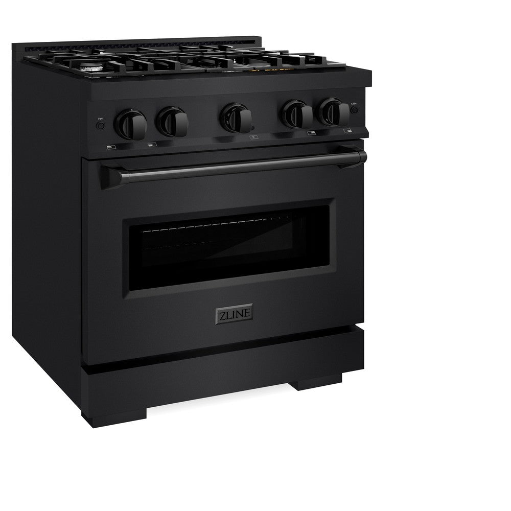ZLINE 30 Inch 4.2 Cu Ft Black Stainless Steel Gas Range - 4 Burner Cooktop with Convection Oven | Professional Kitchen Appliance for Home Cooking & Baking