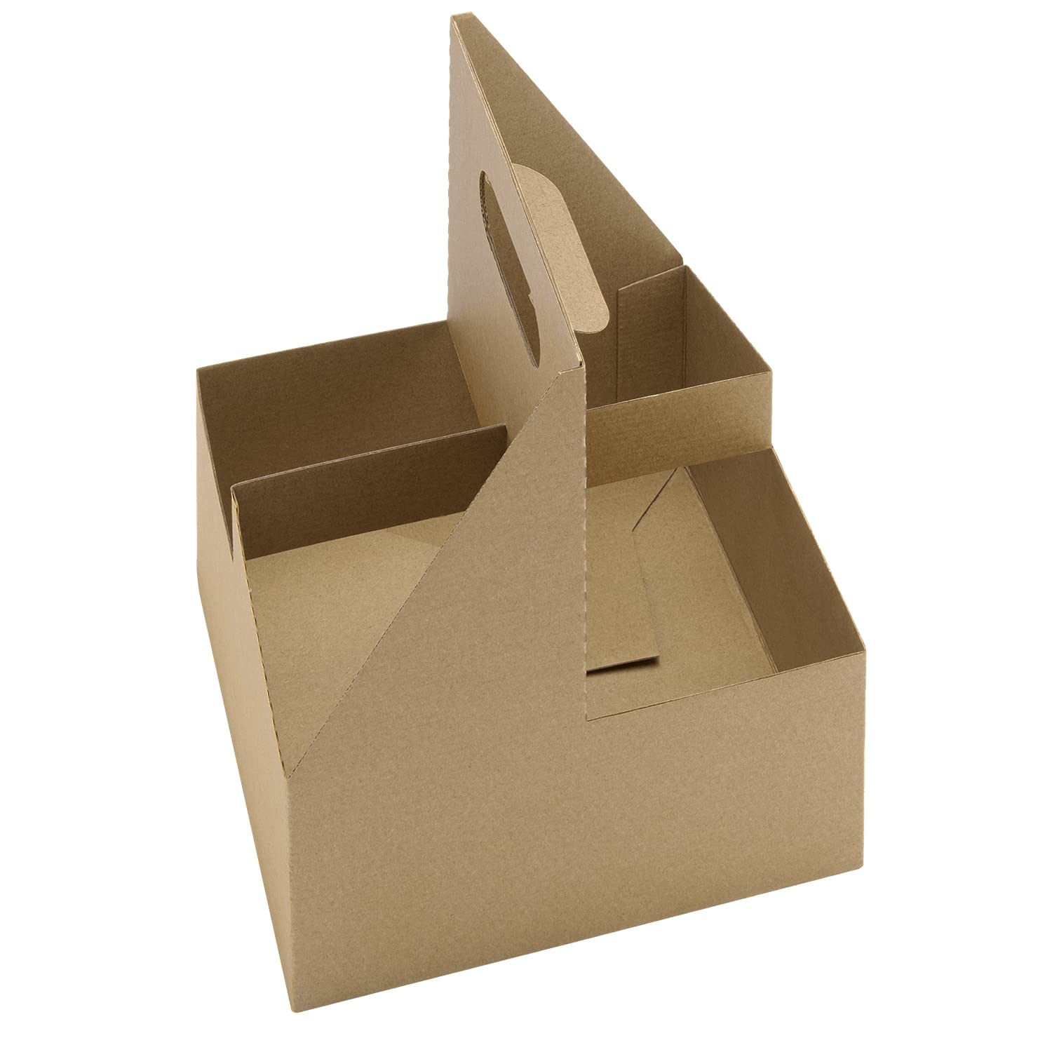 Sturdy 4-Cup Kraft Paper Drink Carrier with Handle - Eco-Friendly Disposable Coffee Cup Holder for Hot & Cold Beverages (Fits 10-32 oz Cups) - Perfect for Coffee Shops, Takeout, Parties & Office Events