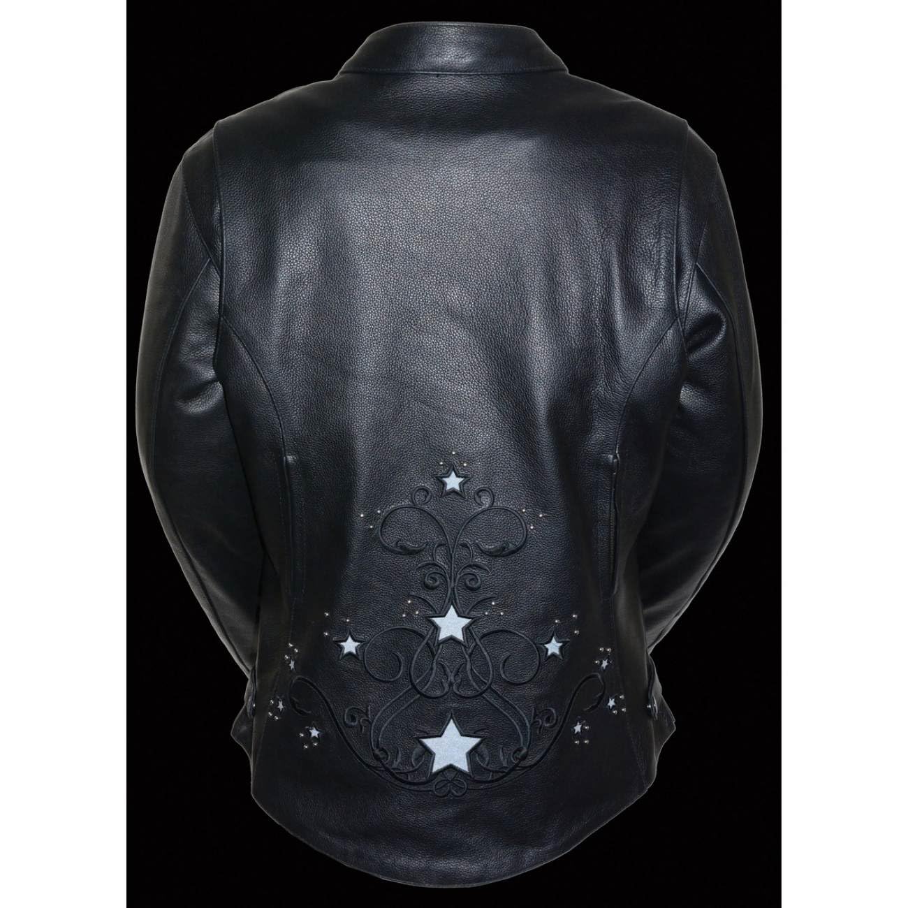 Milwaukee Leather ML2500 Women's Black Reflective Star Riveted Motorcycle Jacket - Stylish & Protective Riding Gear for Bikers & Outdoor Enthusiasts