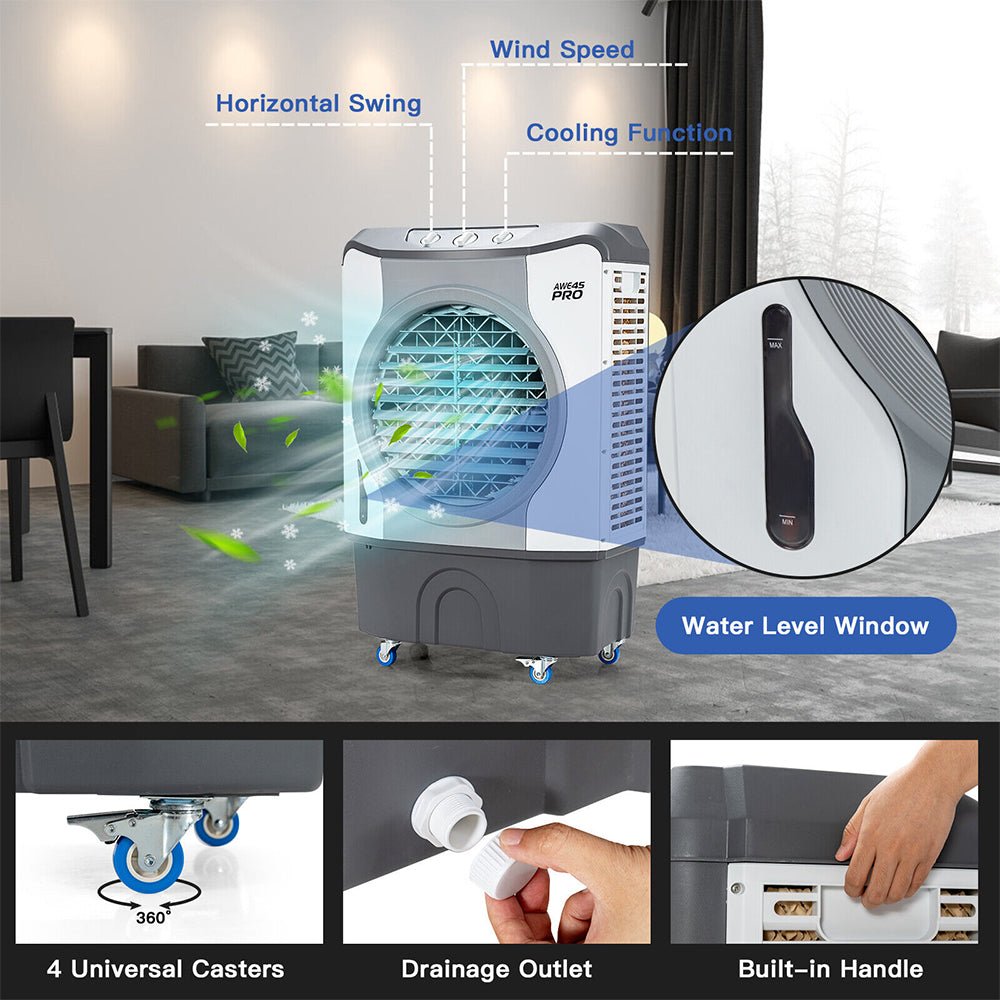 4-in-1 Portable Evaporative Air Cooler Fan - 9740 CFM High Capacity Cooling for Indoor & Outdoor Use - Perfect for Home, Office, Patio, and Garage