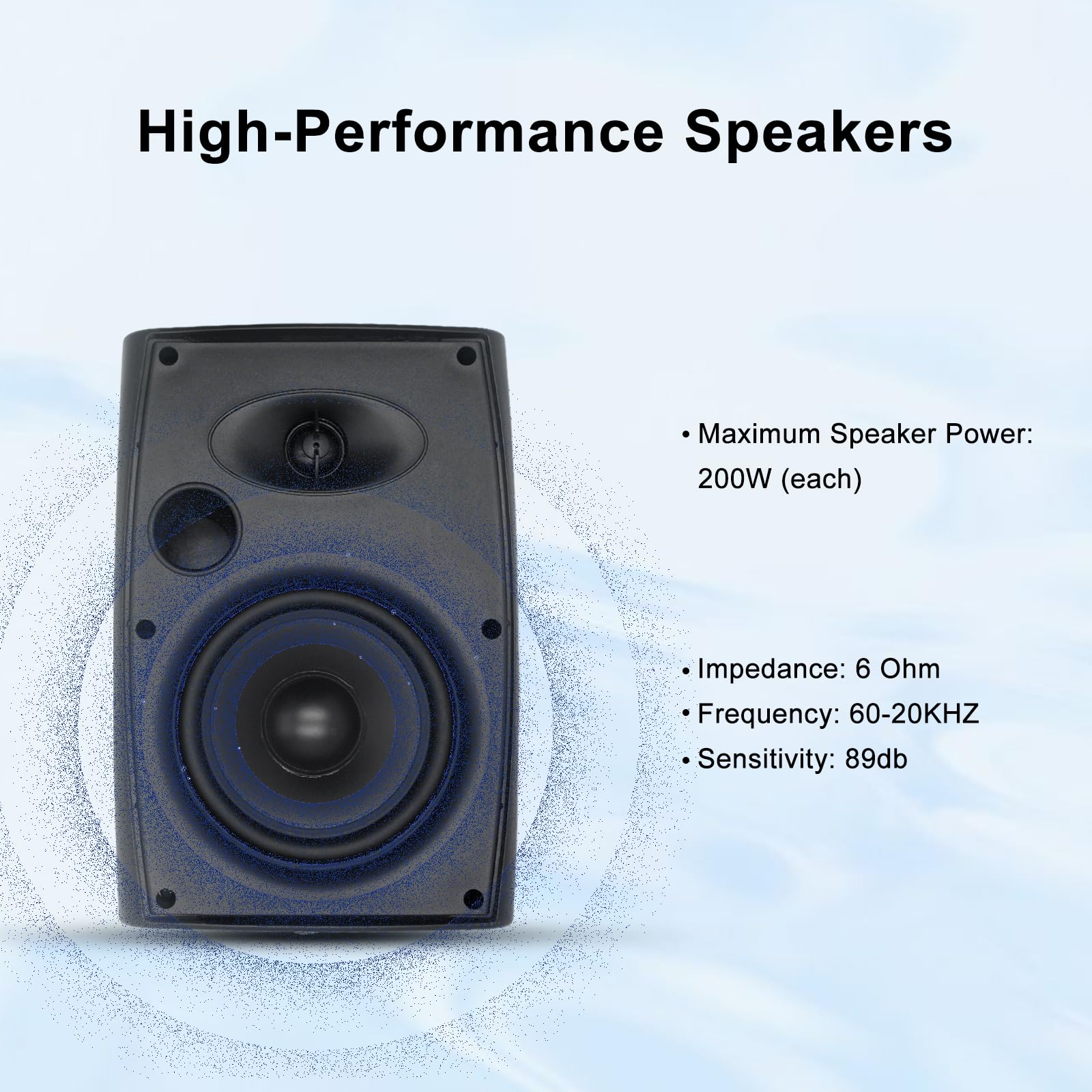 Herdio 6.5 Inch 800W Outdoor Waterproof Bluetooth Speakers with Amplifier - Wall Mount Wireless/Wired Patio Speakers for Home, Pool, Deck, Backyard (4 Pack, Black) | Perfect for Parties, BBQs, and Outdoor Entertainment