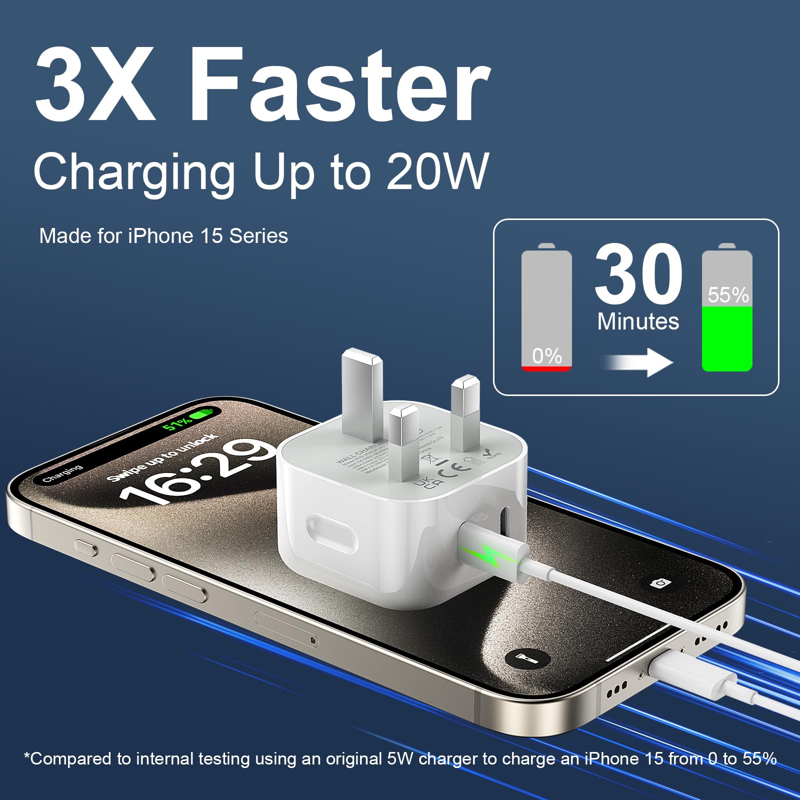 20W USB C Fast Charger for iPhone 15 Pro Max - PD Quick Charge Power Adapter with 3M Cable Compatible with iPhone 15/15 Pro/15 Pro Max, iPad Pro/Air/Mini - Perfect for Home, Office & Travel Charging