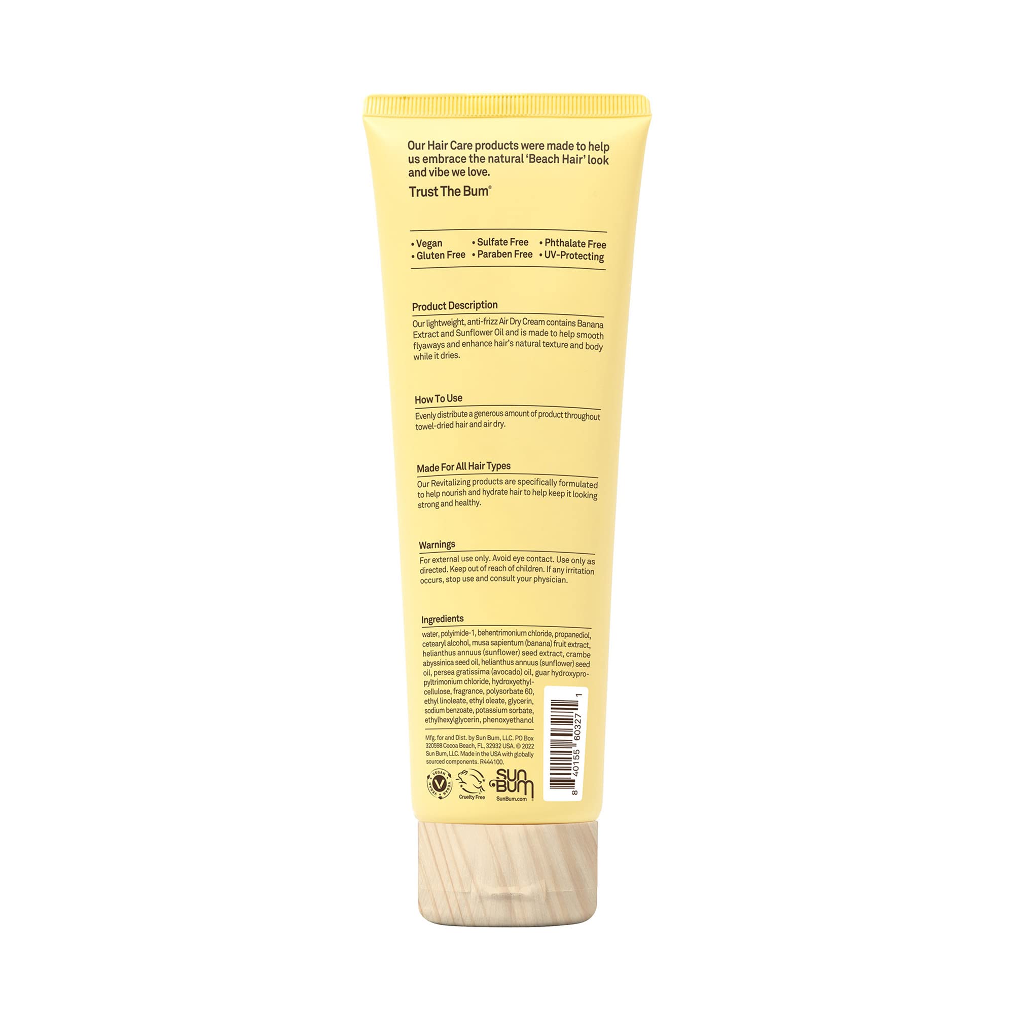 Sun Bum Revitalizing Air Dry Cream - Lightweight Leave-In Conditioner for Frizz Control & Shine - Perfect for Beach Waves, Pool Days & Summer Hair Care