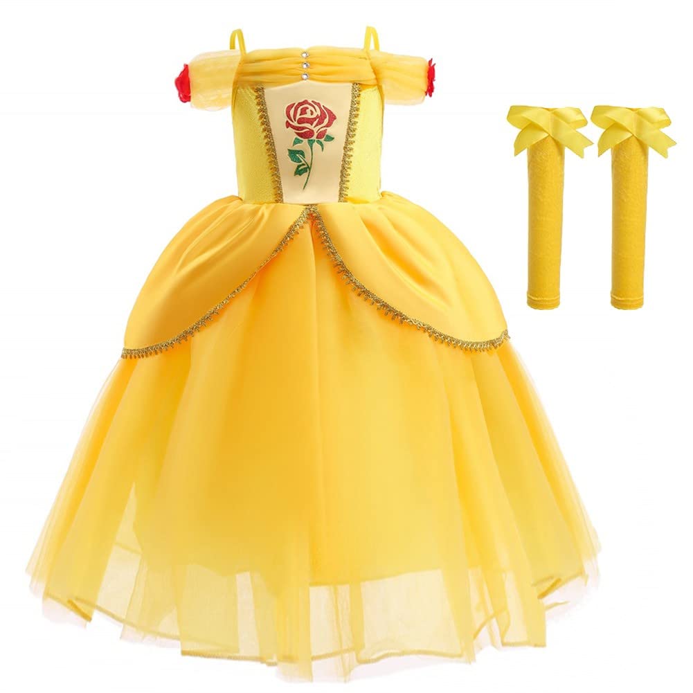 CinheyU Girls Belle Princess Birthday Dress - Beauty and the Beast Costume for Halloween, Christmas, Cosplay & Party Ball Gown | Perfect for Dress-Up, Birthday Parties, Themed Events & Fairy Tale Play