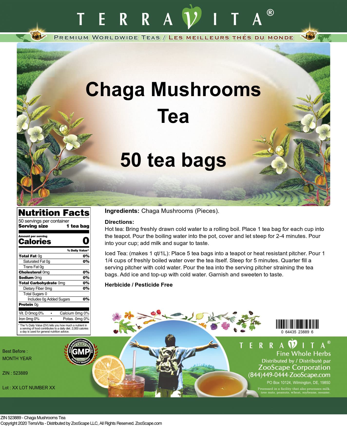 Organic Chaga Mushroom Tea Bags (50 Count, 2 Pack) - Immune Support, Antioxidant Rich, Natural Energy Boost - Perfect for Morning Routine & Wellness Rituals