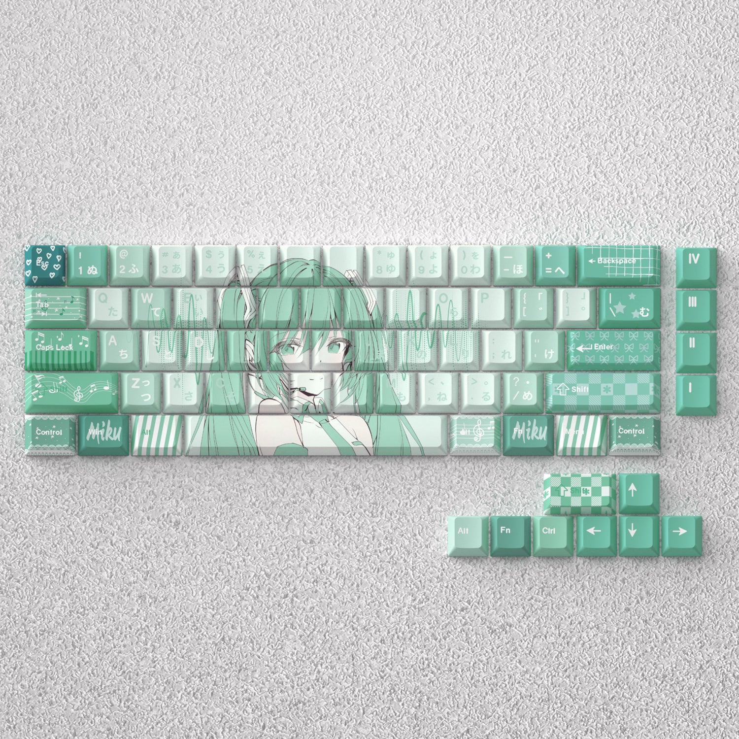 Hatsune Miku Anime Themed PBT Keycaps - Original Height, Cherry MX Compatible for 60% 65% 68% Mechanical Keyboards - Perfect for Gaming, Typing & Custom Keyboard Builds