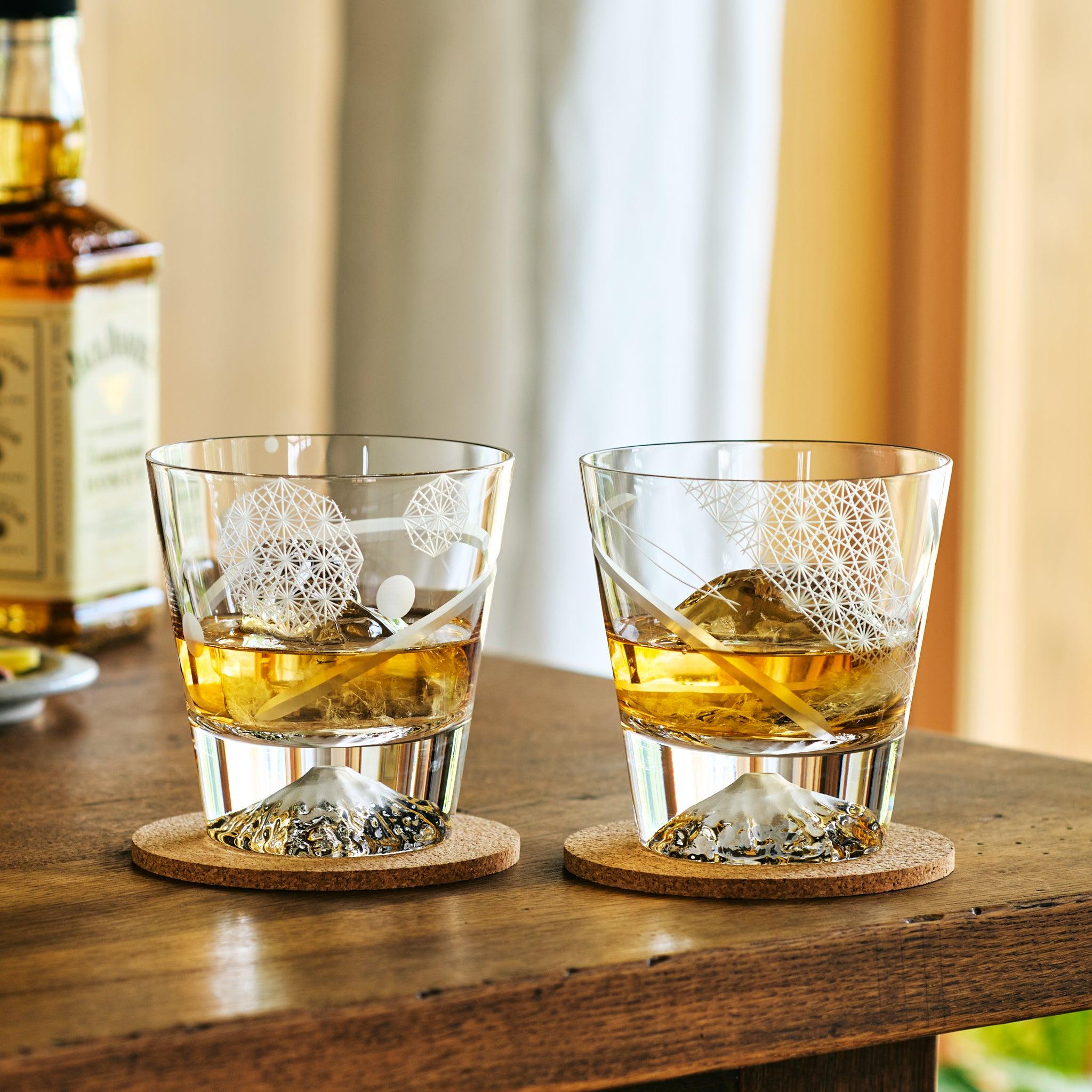 Tajima Mount Fuji Whiskey Glasses Set of 2 - Japanese Inspired Rocks Glasses for Bourbon, Scotch & Cocktails - Perfect for Home Bar, Gifts & Entertaining