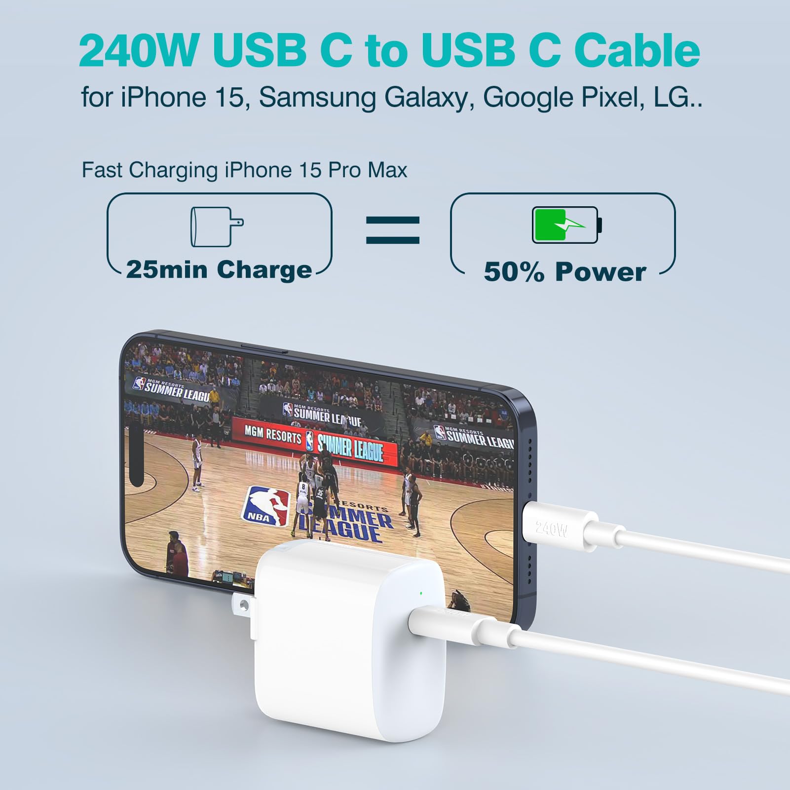 240W 10ft USB C to USB C Fast Charging Cable for MacBook Pro/Air, iPad 10th/Pro/Air/Mini, iPhone 16/15 - High Speed Data Sync & Power Delivery for Home, Office & Travel Charging