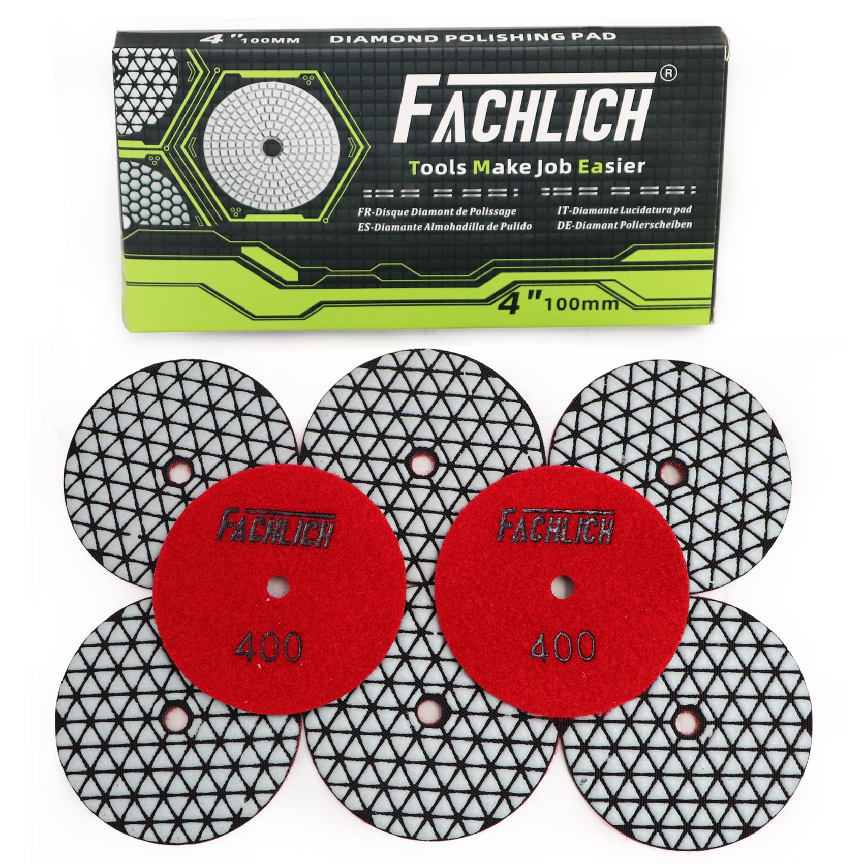 4 Inch Dry Diamond Polishing Pads 8pcs Set - 400 Grit for Granite, Marble, Quartz Countertops - Perfect for Stone Sanding, Grinding & Polishing - Ideal for DIY Home Renovation & Professional Stone Restoration Projects