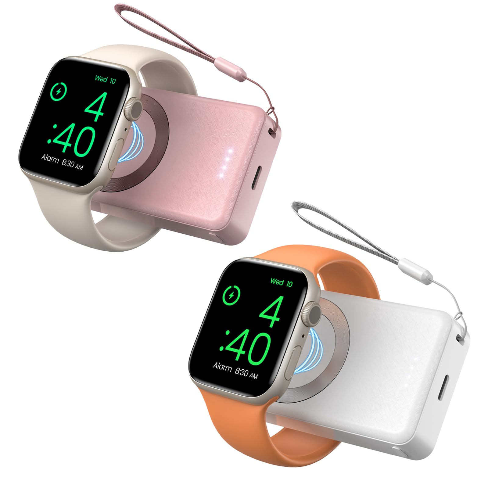 LVFAN 4000mAh Magnetic Portable Charger for Apple Watch - 2 Pack Pink & White Travel Power Bank | Perfect for Gym, Travel, and Daily Charging Needs