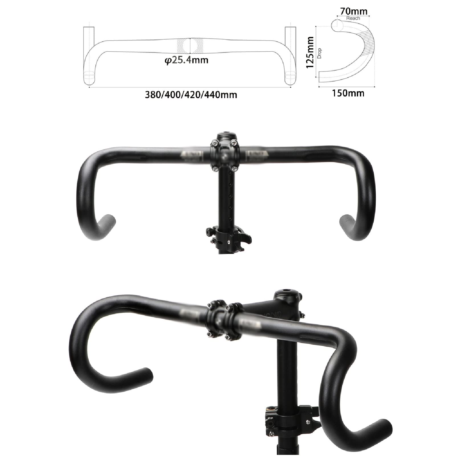 Lightweight Aluminum Road Bike Drop Handlebar - 25.4mm/31.8mm Clamp Size - 380/400/420/440mm Width Options - Perfect for Racing & Endurance Cycling (31.8x420mm Black) - Ideal for Road Bikes, Commuting & Long-Distance Riding