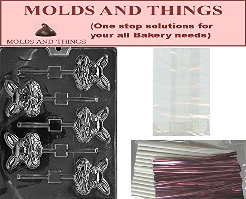 Happy Bunny Lollipop Chocolate Candy Mold Kit with Instructions - 50 Piece Lollipop Packaging Set for Easter Treats, Birthday Parties & DIY Candy Making