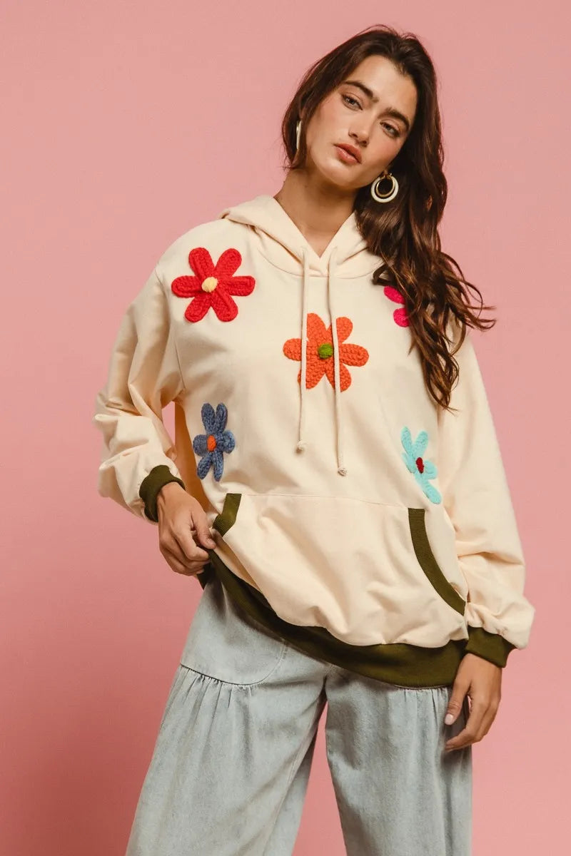 BiBi Patched Hoodie Top for Women - Trendy Oversized Pullover Sweatshirt with Unique Patches | Perfect for Casual Outfits, Streetwear & Loungewear