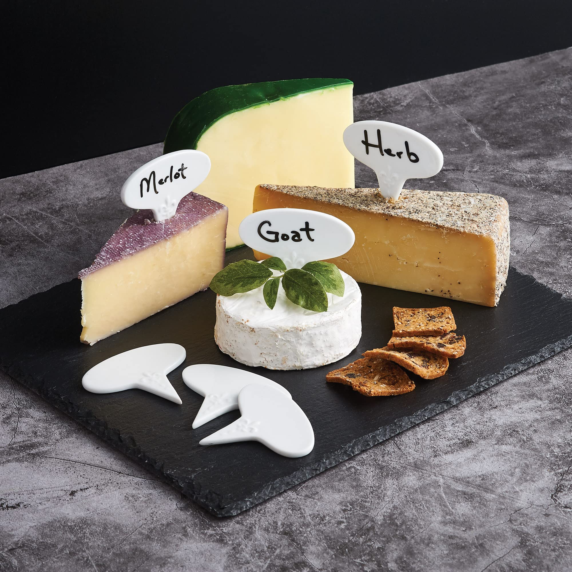 Premium HIC Kitchen Cheese Markers Set - 6-Piece Fine White Porcelain Cheese Labeling Sticks for Gourmet Cheese Boards, Party Platters & Charcuterie Displays