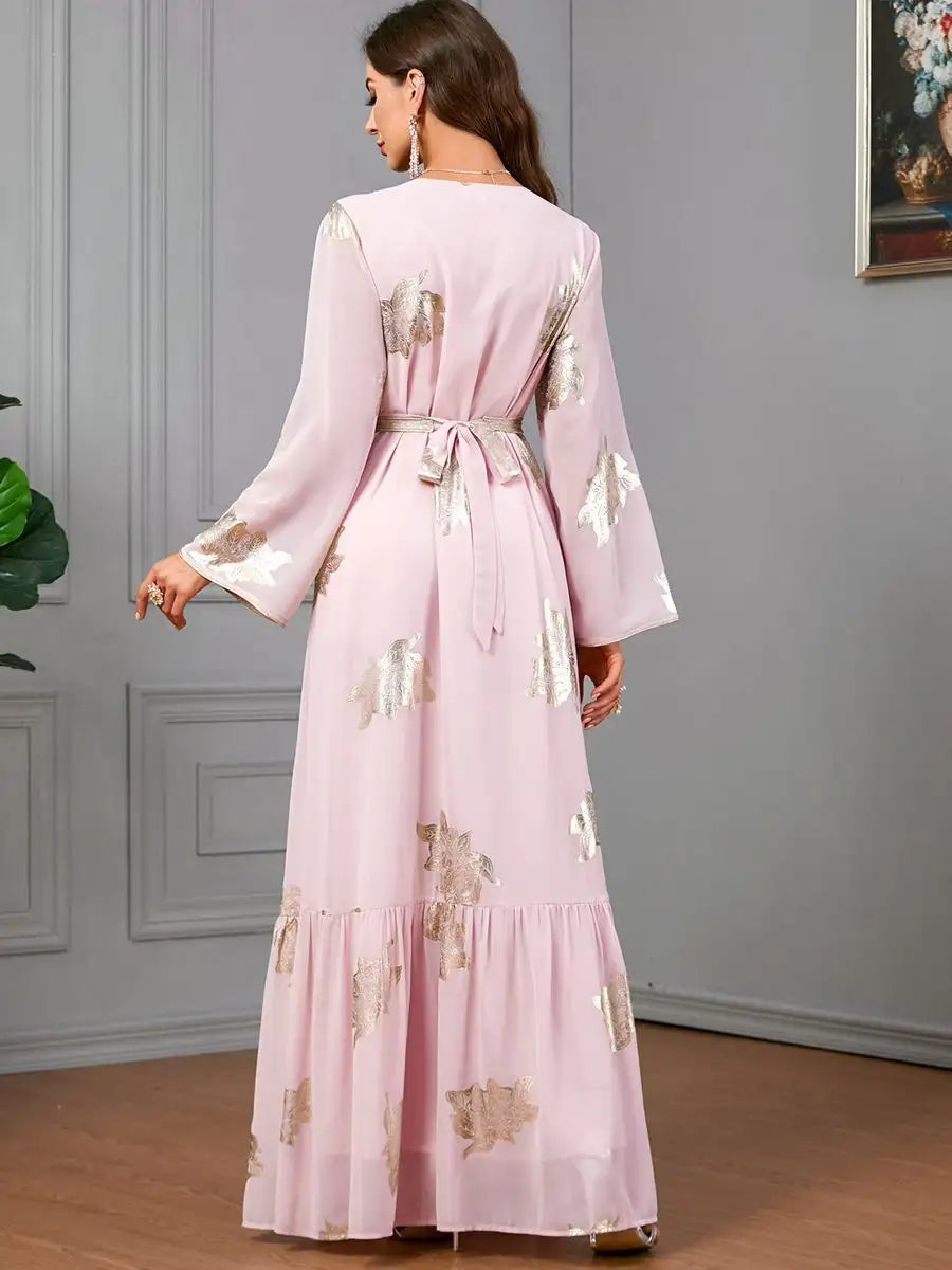 Elegant Eid Dress for Women - Middle Eastern Arab Style Bronzing Chiffon Kaftan Caftan for Special Occasions & Holiday Celebrations