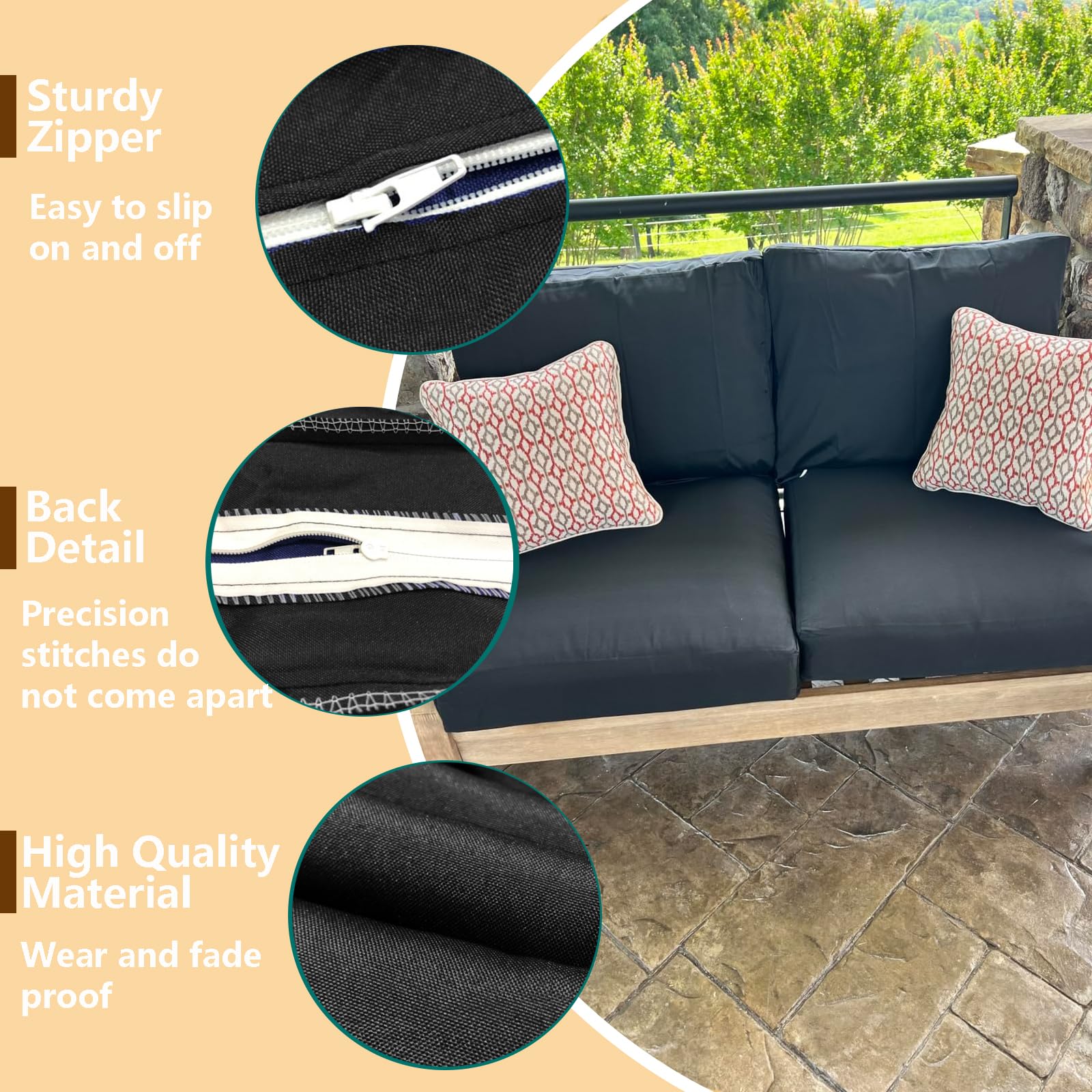 Waterproof Washable Outdoor Patio Cushion Covers 22x20x4 Inch 4-Pack - Replacement Slipcovers for Sofa, Couch & Chair - Indoor/Outdoor Furniture Protector (Black) - Perfect for Patio, Deck, Poolside & Sunroom