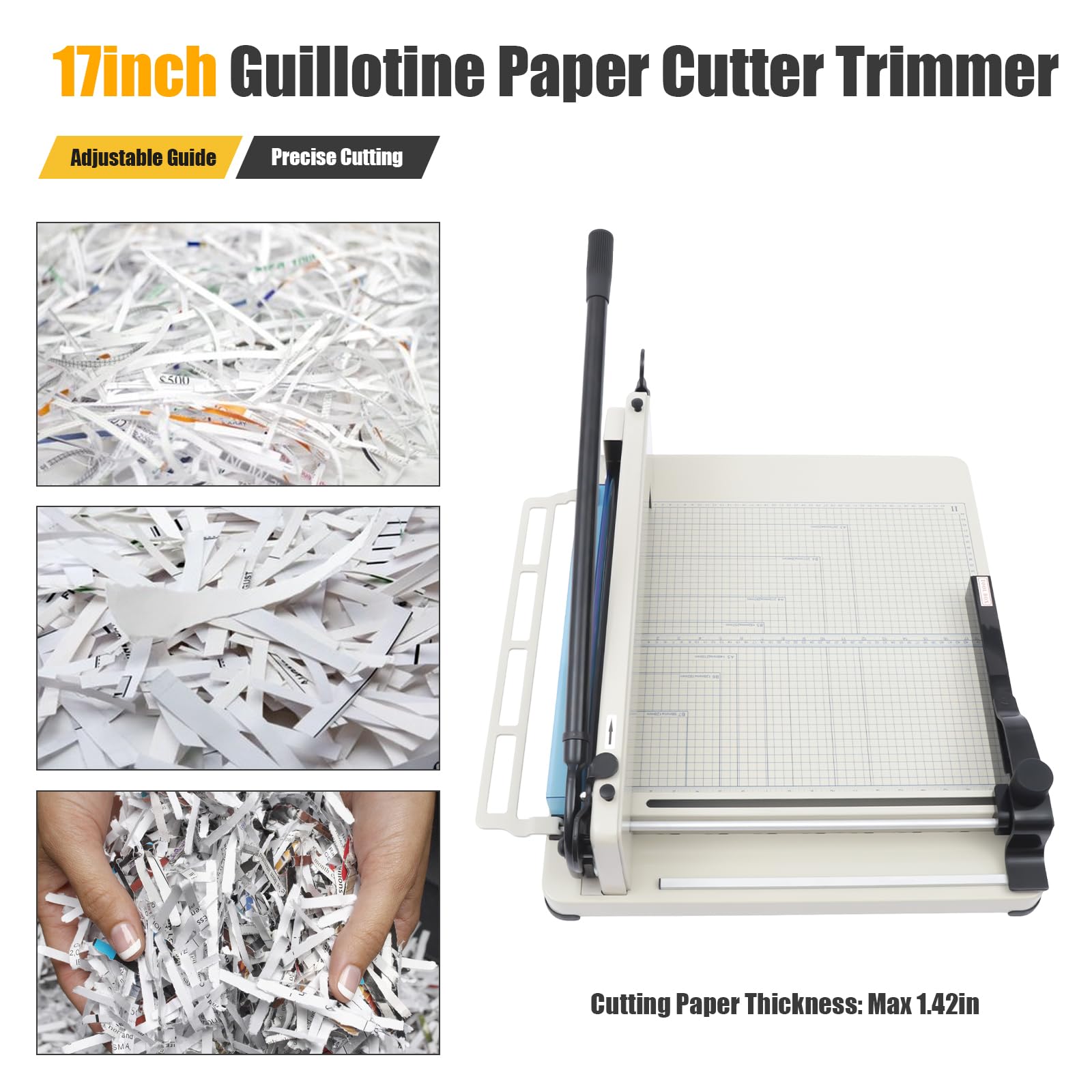 17 Inch Heavy Duty Guillotine Paper Cutter - Professional Scrapbooking Slicer for Cardstock, Photos & Leather with Sturdy Metal Base | Perfect for Office, Home, School, Printing Shops & Photo Studios | DIY Crafts, Document Trimming & Art Projects