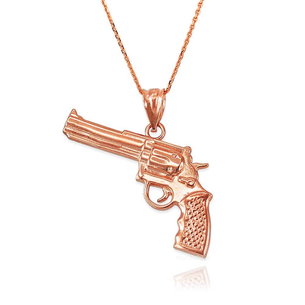 10K Rose Gold Revolver Pistol Gun Pendant Necklace for Women - Western Cowgirl Jewelry Gift - Perfect for Biker Gangs, Outlaw Costume Parties & Country Music Concerts