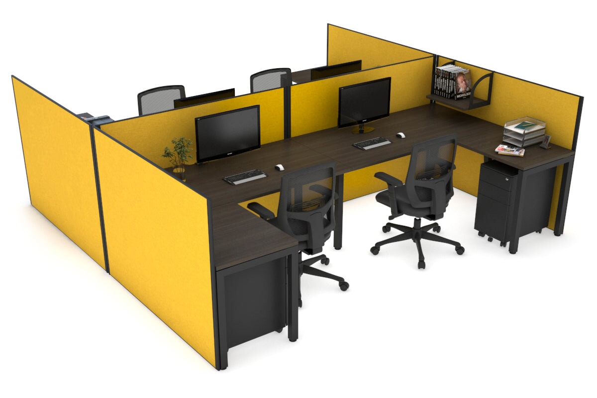 Quadro Square Legs 4-Person Corner Workstation - H Configuration Black Frame [1800L x 1800W with Cable Management] - Perfect for Office, Call Center & Collaborative Workspaces