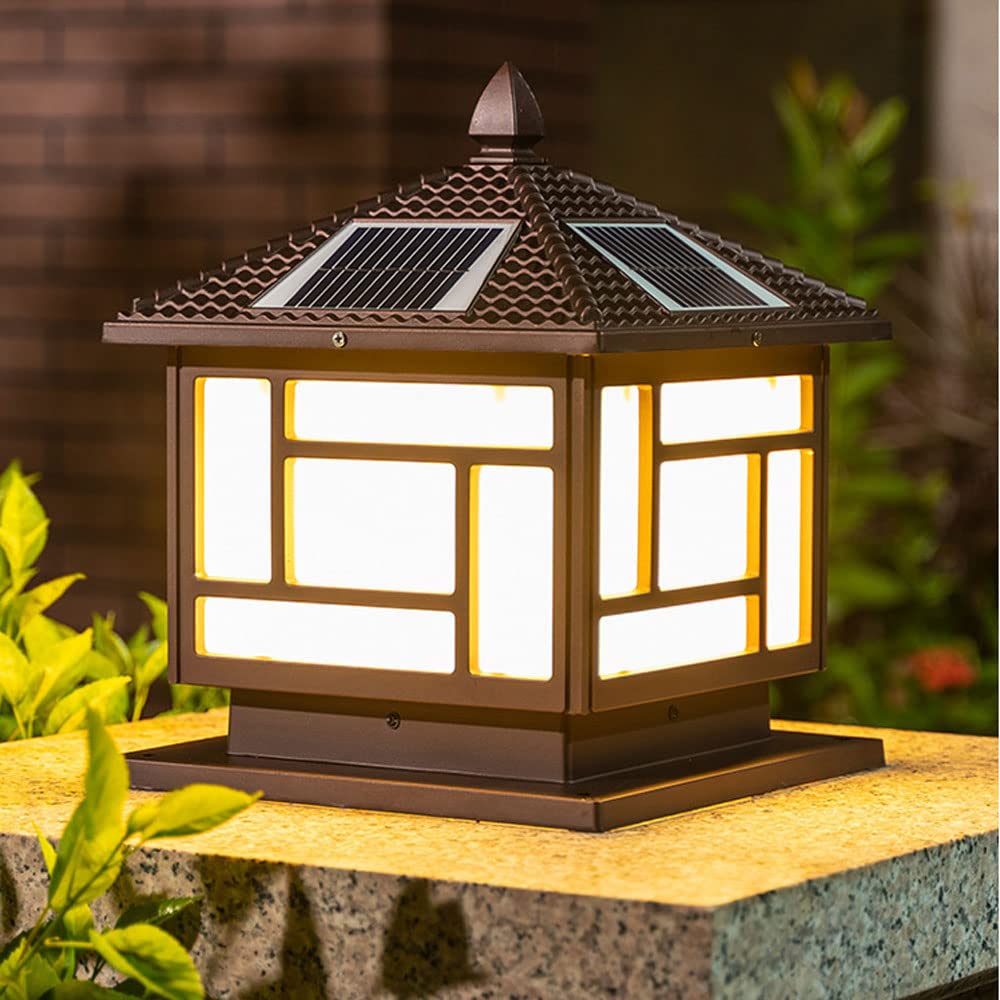 Outdoor Backyard Pillar Lantern - Waterproof Chinese Style Exterior Column Light for Garden, Patio & Gate | Traditional Landscape Lighting | Elegant Retro Wall Post Lantern for Porch, Walkway & Yard Decor