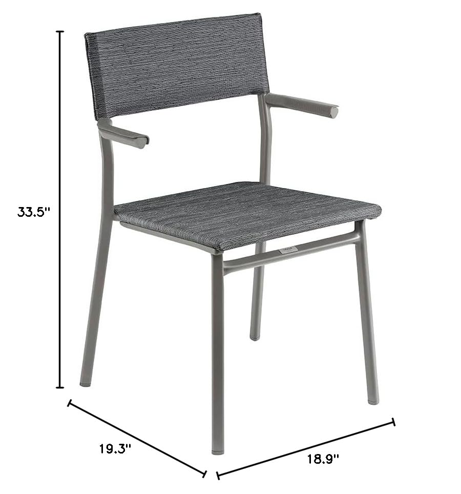 Lafuma ORON Outdoor Dining Armchair Set of 2 - Titanium Frame, Obsidian Black - Patio, Garden, Poolside Furniture for Relaxing and Entertaining